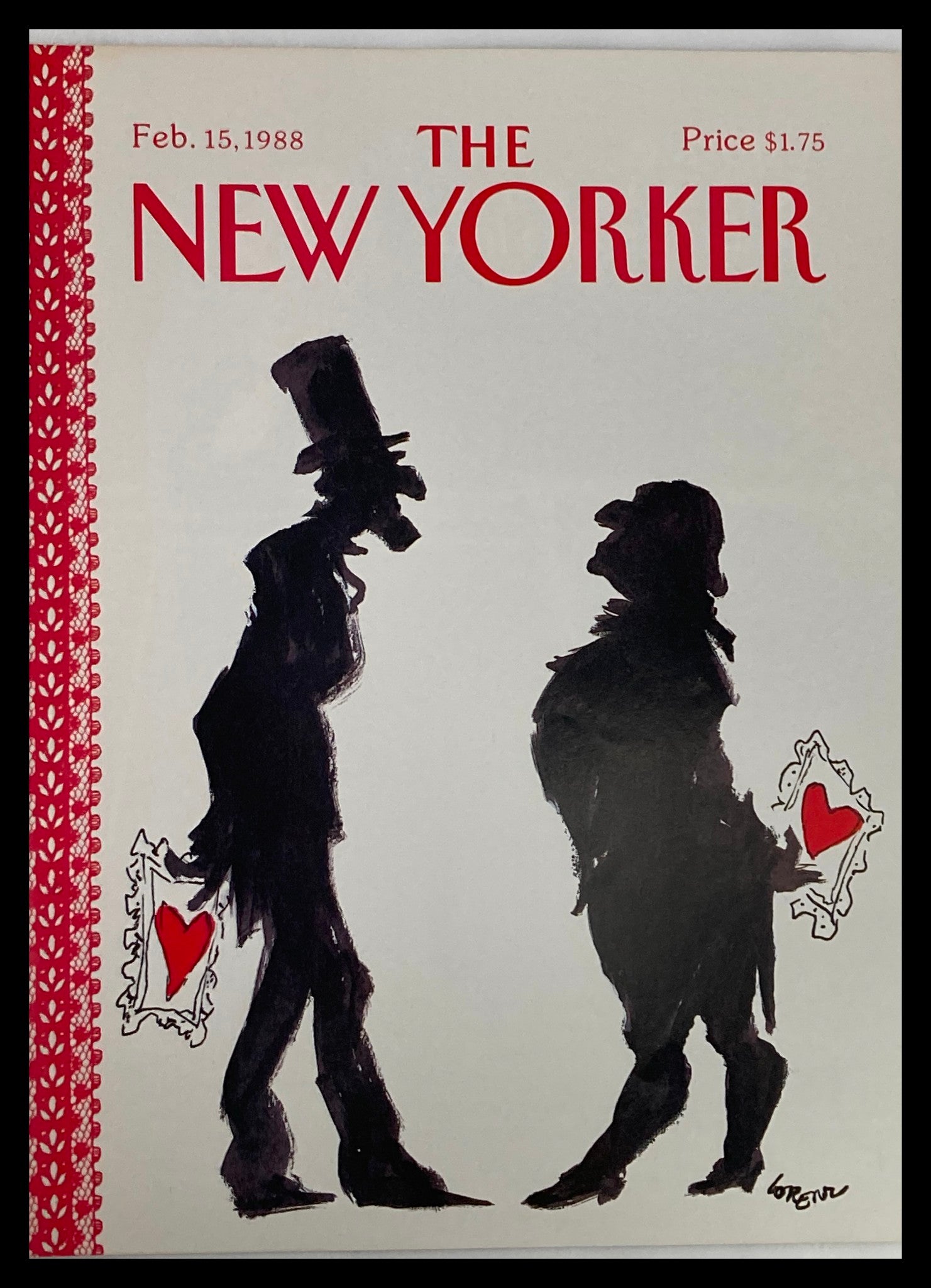 COVER ONLY The New Yorker February 15 1988 Couple Hearts by Lorens No Label