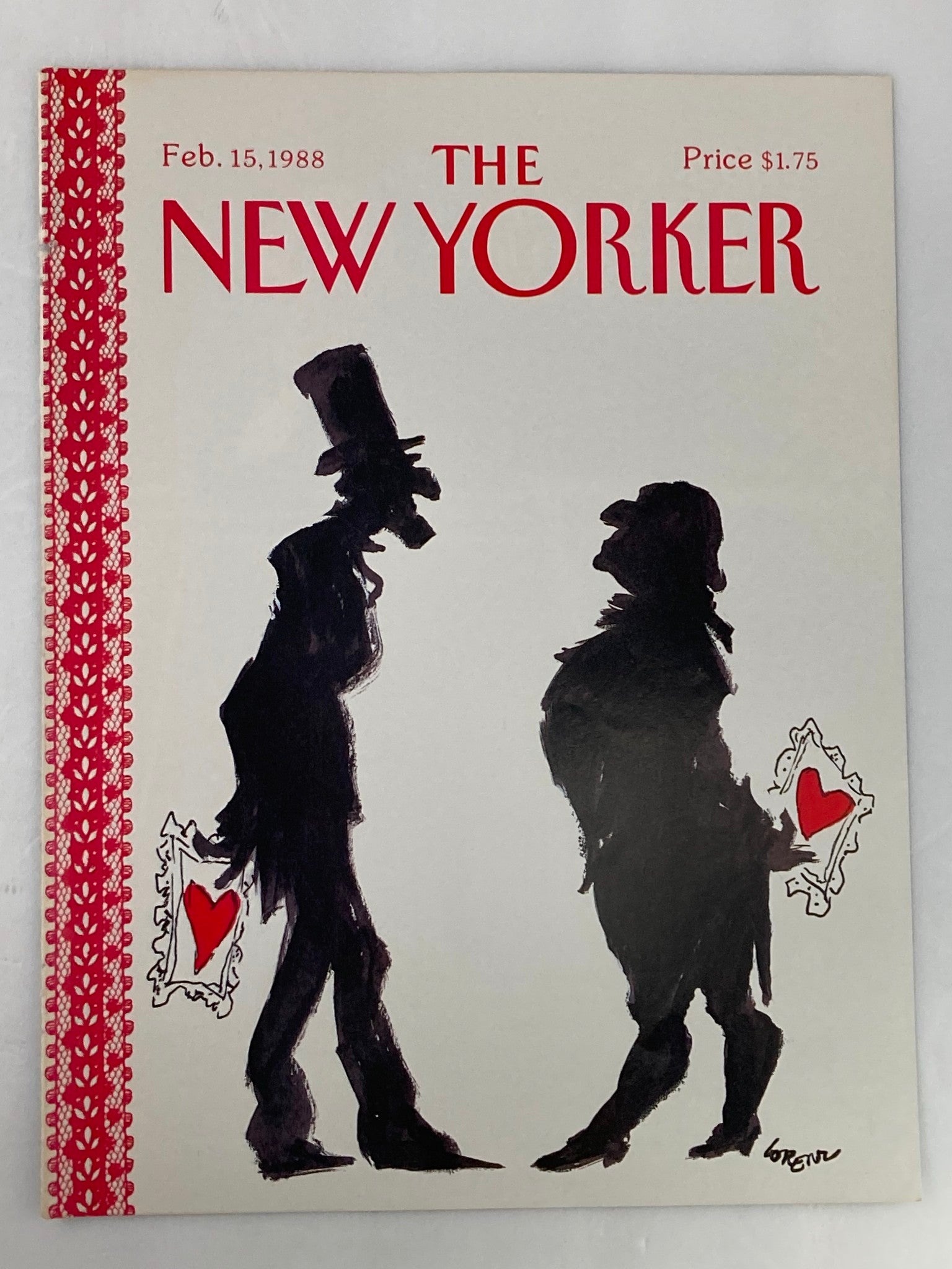 COVER ONLY The New Yorker February 15 1988 Couple Hearts by Lorens No Label