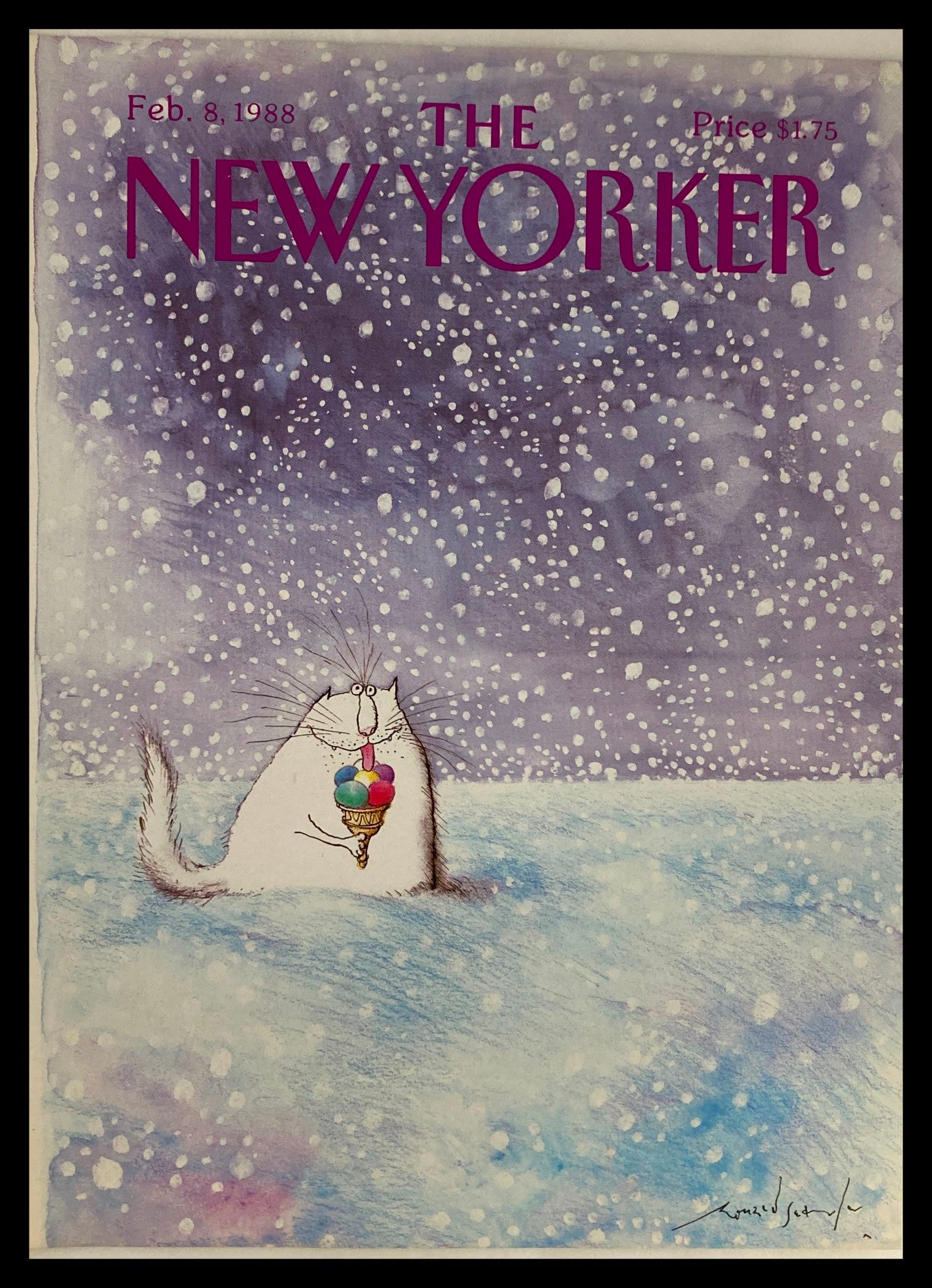 COVER ONLY The New Yorker February 8 1988 Cat Ice Cream by R. Searle No Label