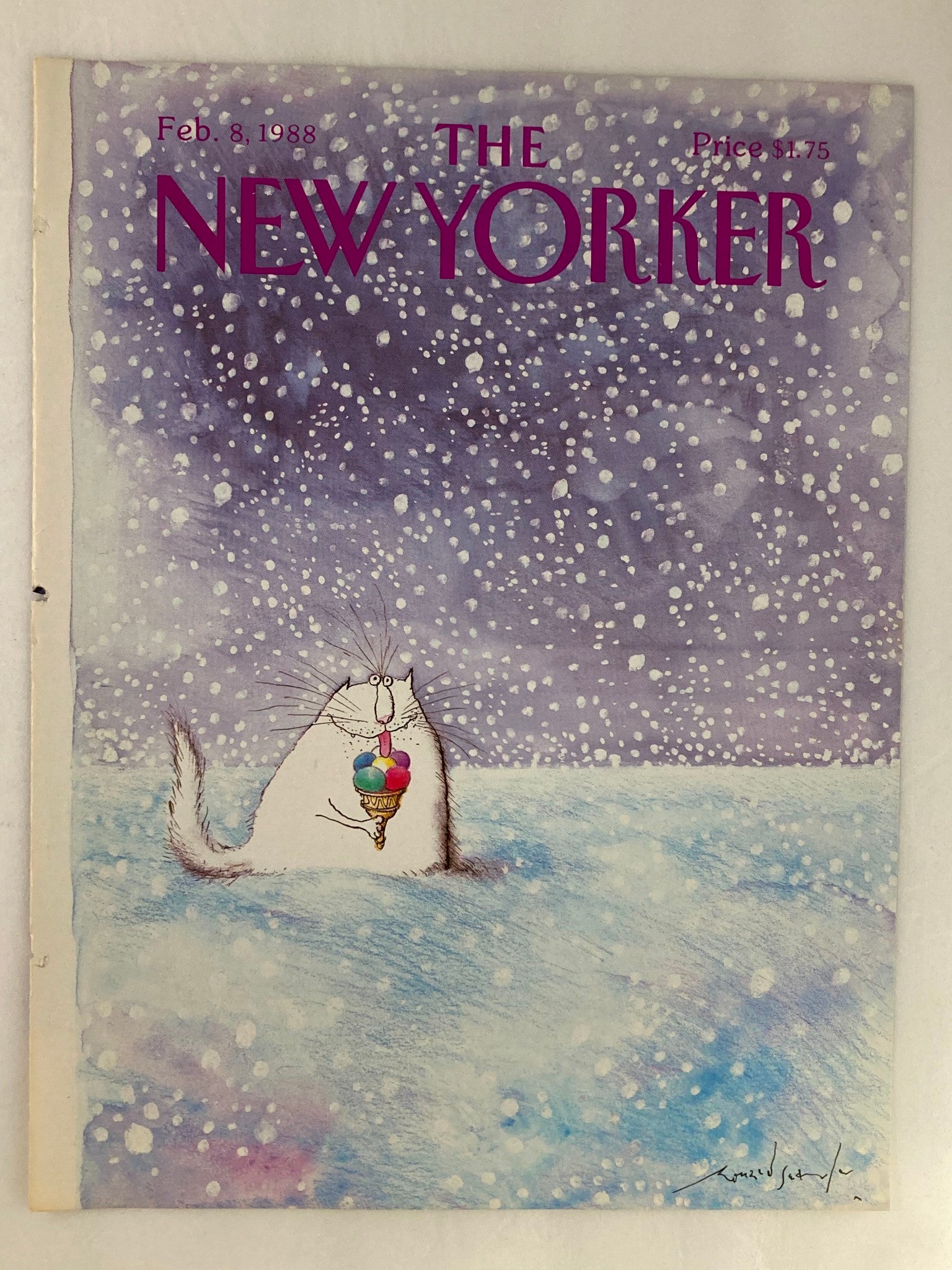 COVER ONLY The New Yorker February 8 1988 Cat Ice Cream by R. Searle No Label