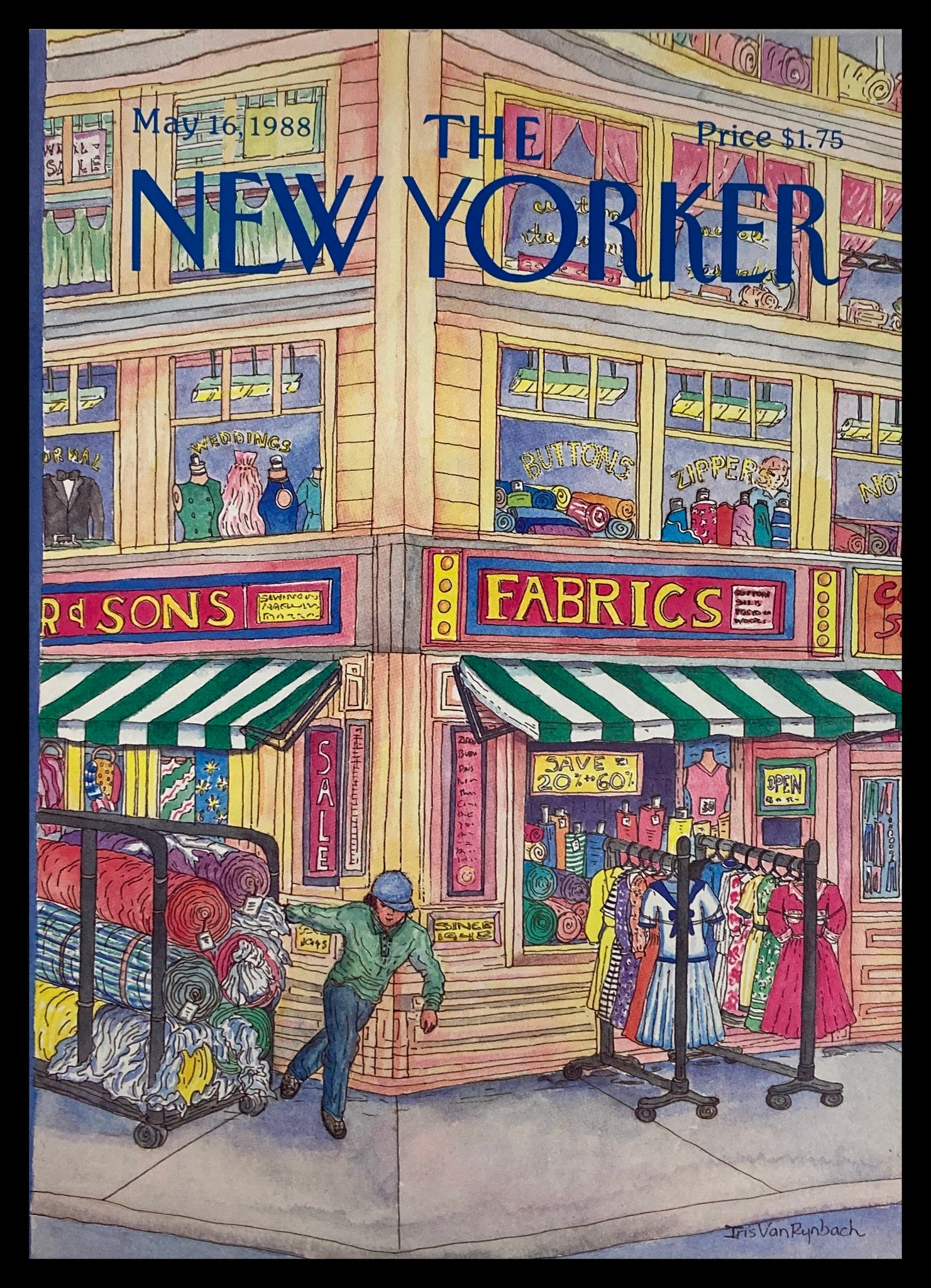 COVER ONLY The New Yorker May 16 1988 Fabrics by Iris Van Rynbach No Label