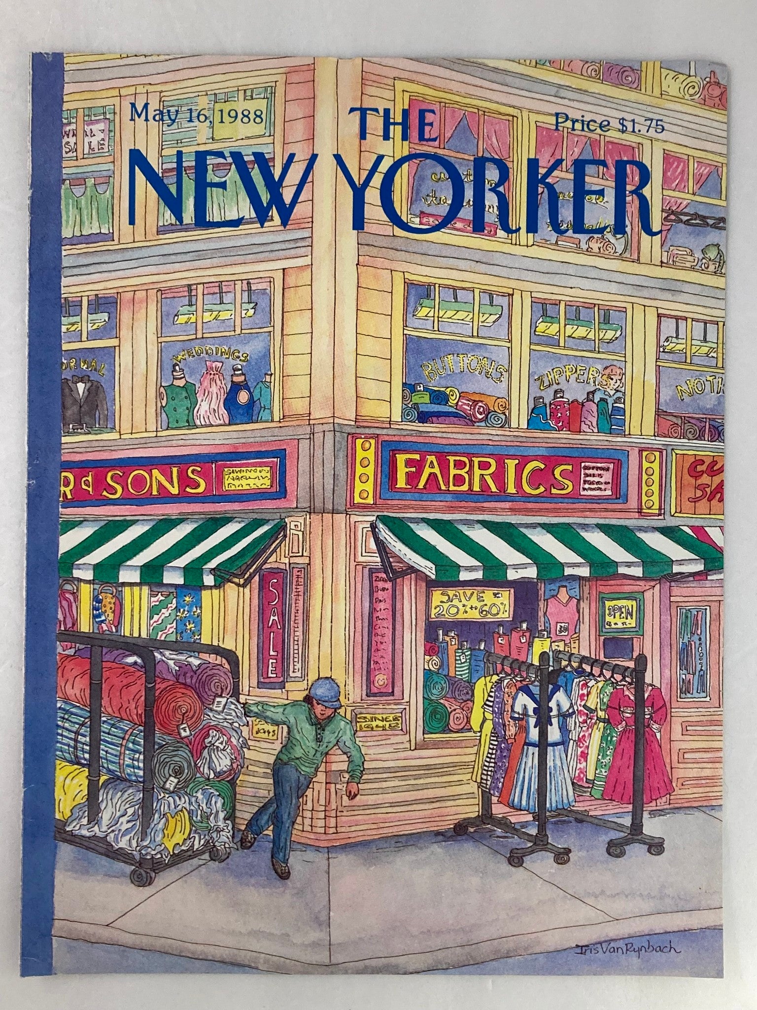 COVER ONLY The New Yorker May 16 1988 Fabrics by Iris Van Rynbach No Label