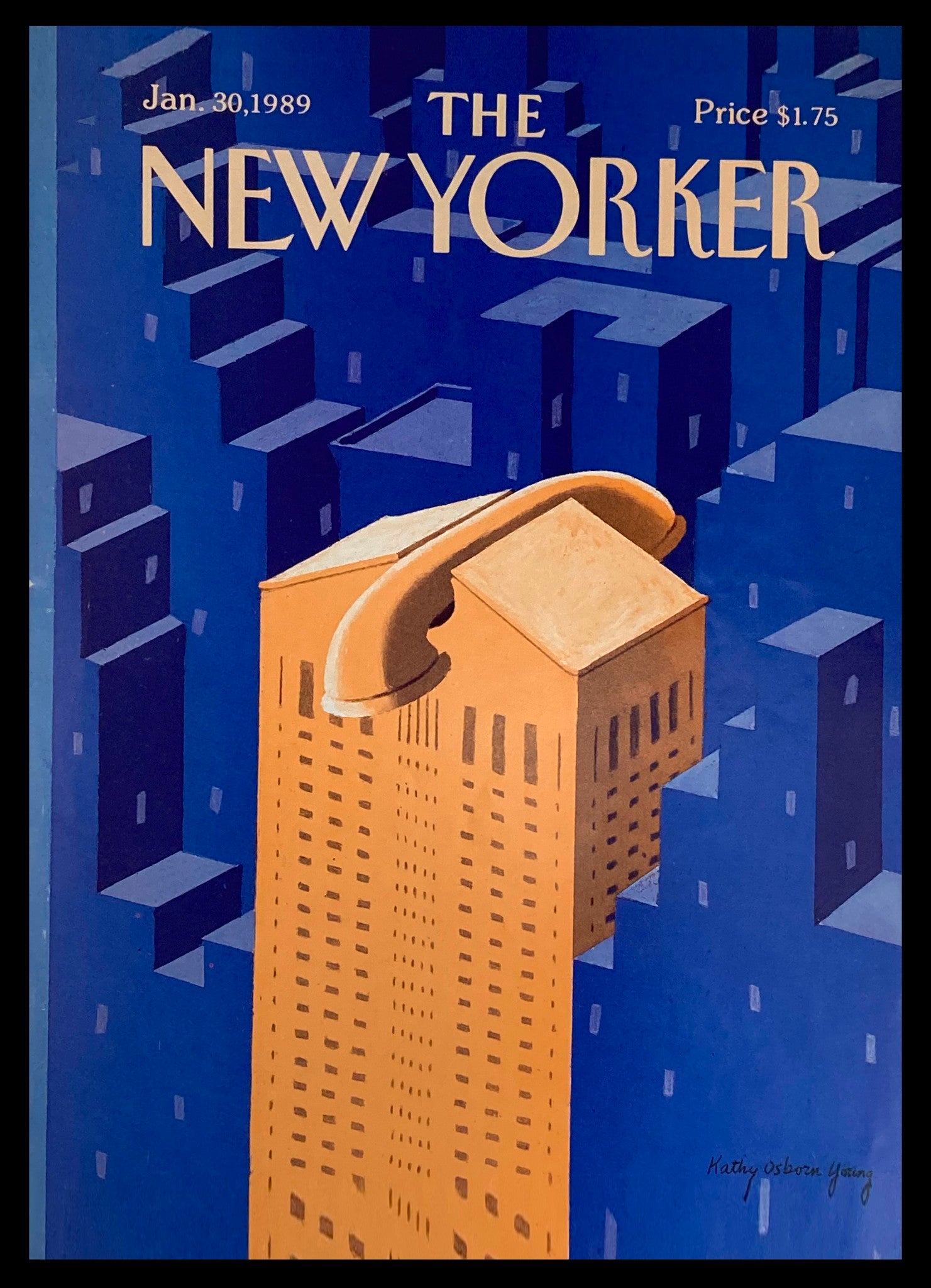 COVER ONLY The New Yorker January 30 1989 Big Phone by Kathy Young No Label