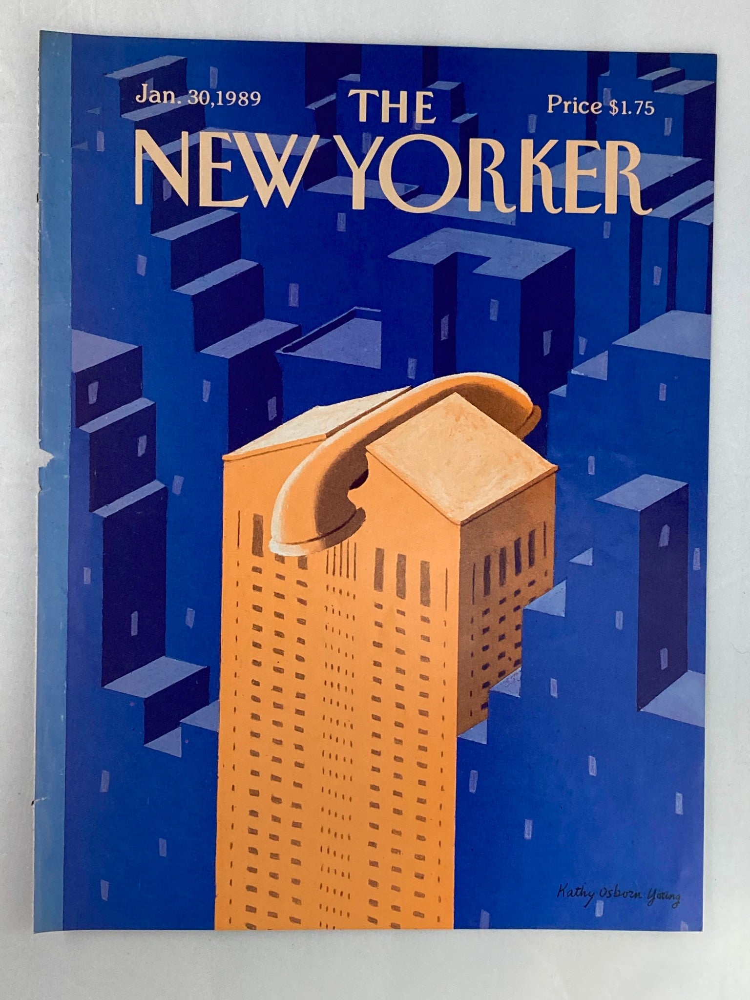 COVER ONLY The New Yorker January 30 1989 Big Phone by Kathy Young No Label