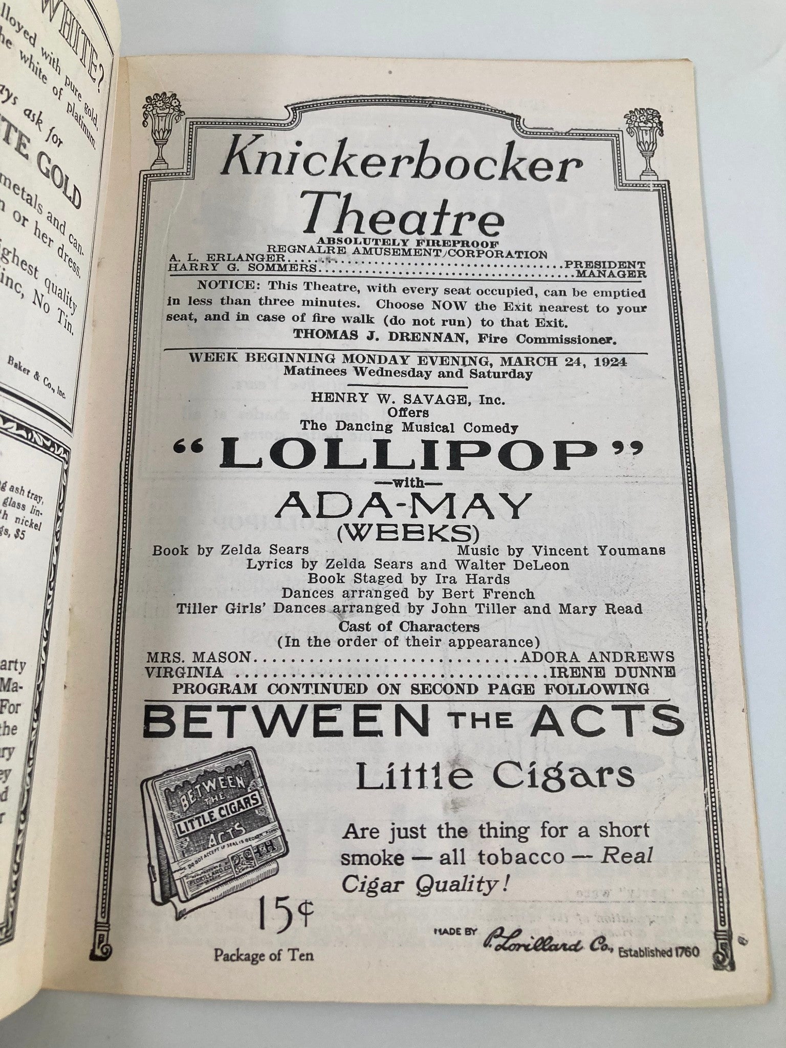 1924 Knickerbocker Theatre Dancing Musical Comedy Lollipop with Ada-May Weeks