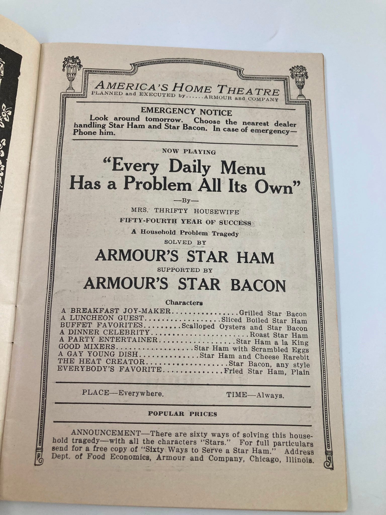 1922 New Amsterdam Theatre Every Daily Menu Has A Problem On Its Own