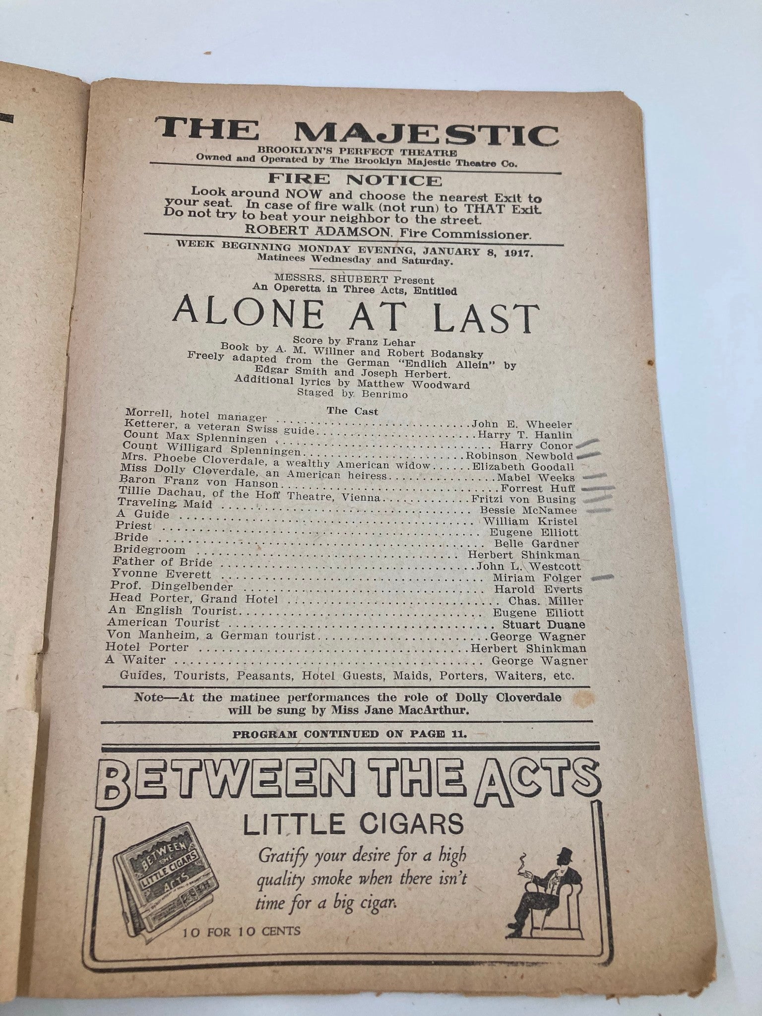 1917 The Majestic Theatre Alone At Last Score by Franz Lehar