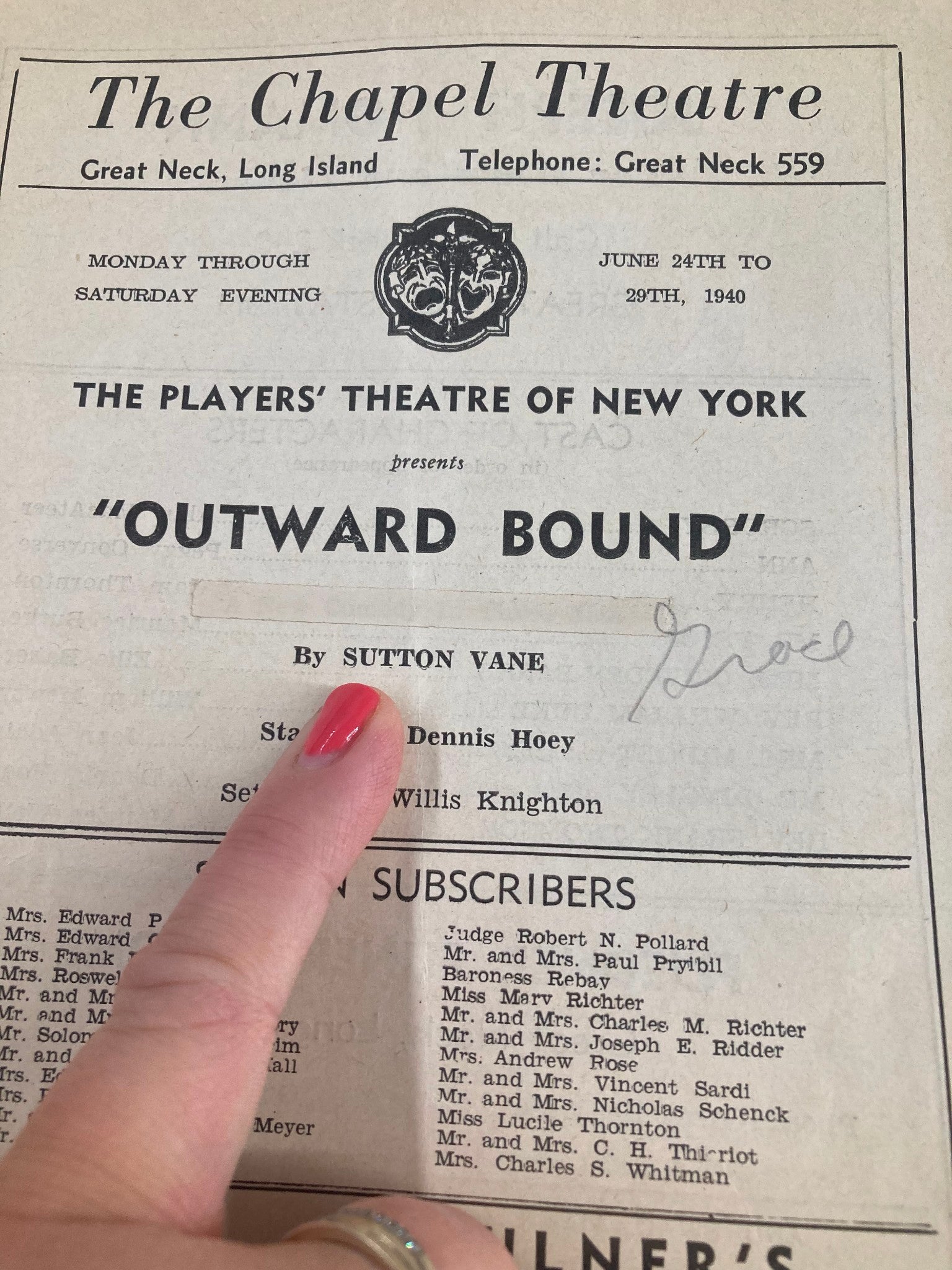 1940 Players Theatre of New York The Chapel Theatre Outward Bound by Sutton Vane