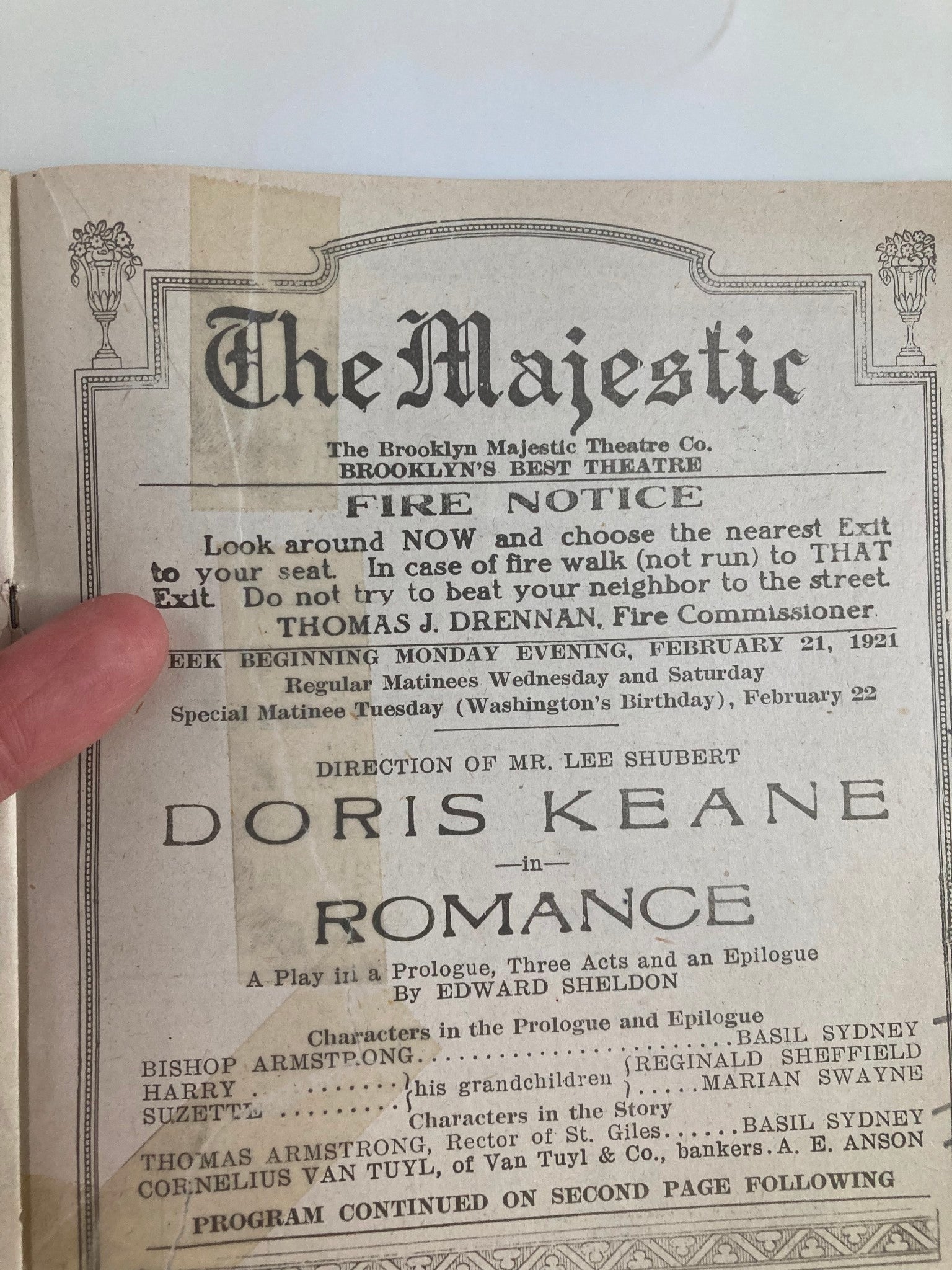 1921 The Majestic The Corn Exchange Bank Doris Keane in Romance