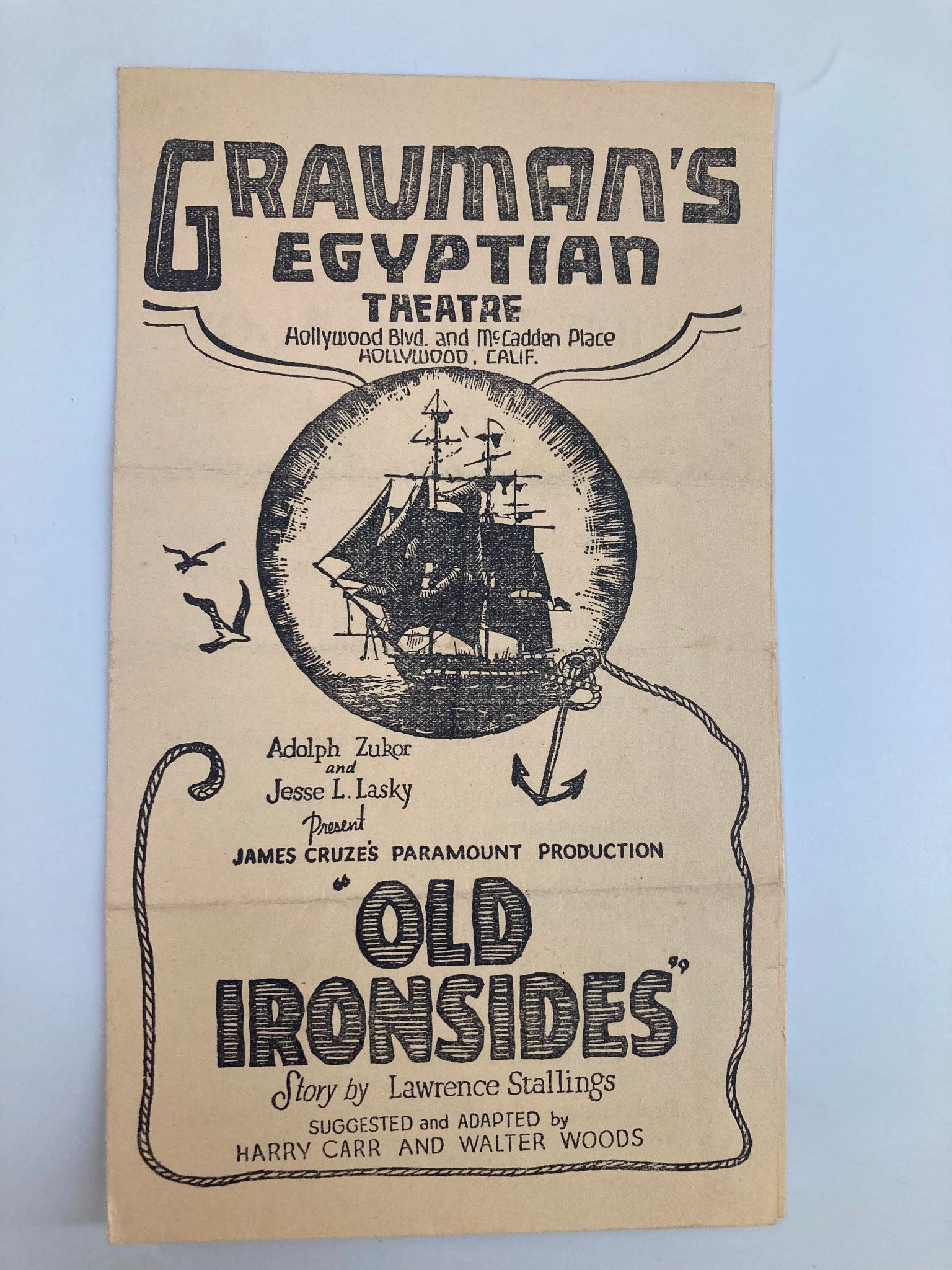 1926 Gravman's Egyptian Theatre Old Ironsides by Lawrence Stallings