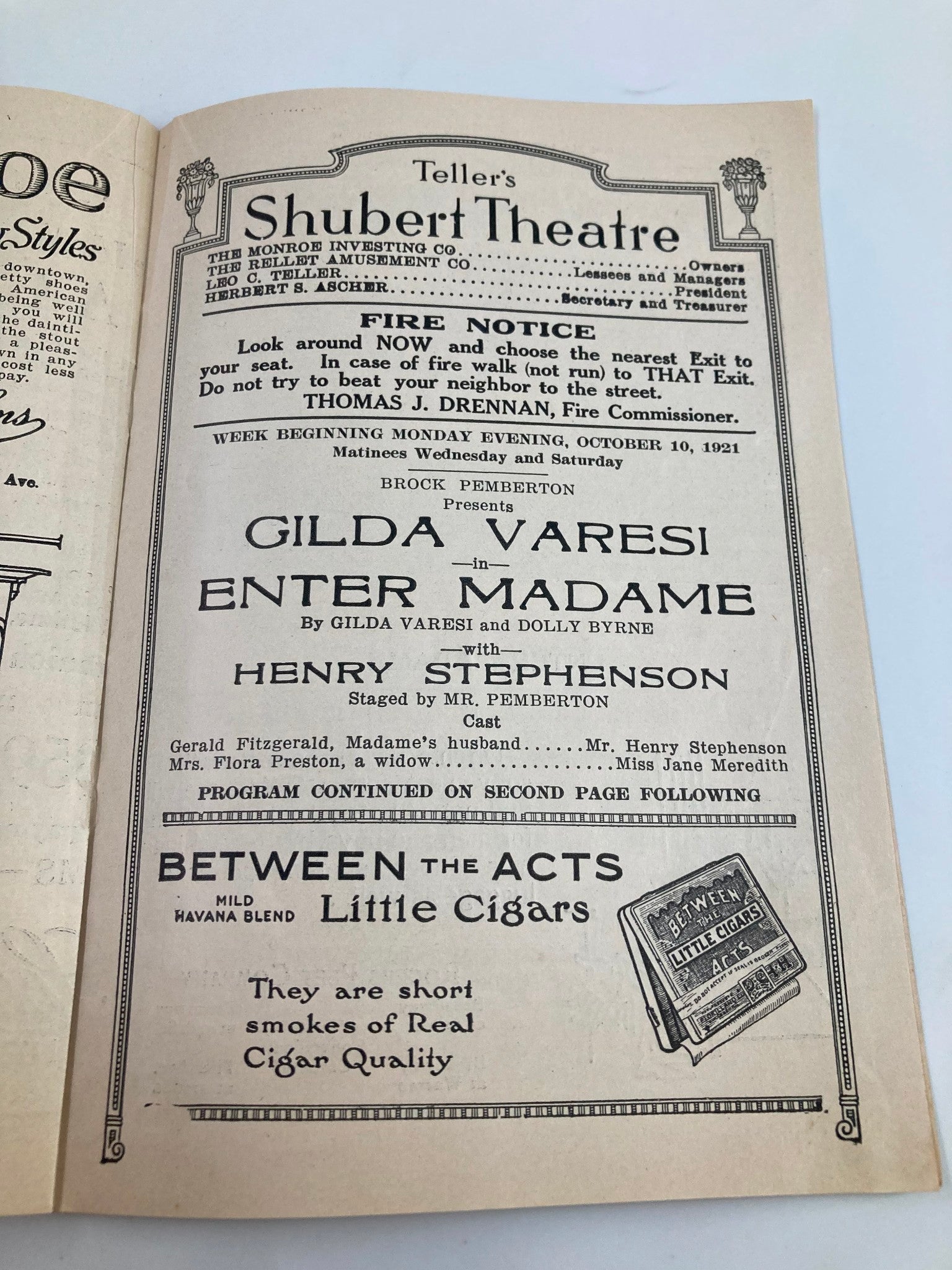 1921 Teller's Shubert Theatre Gilda Varesi in Enter Madame by Dolly Byrne