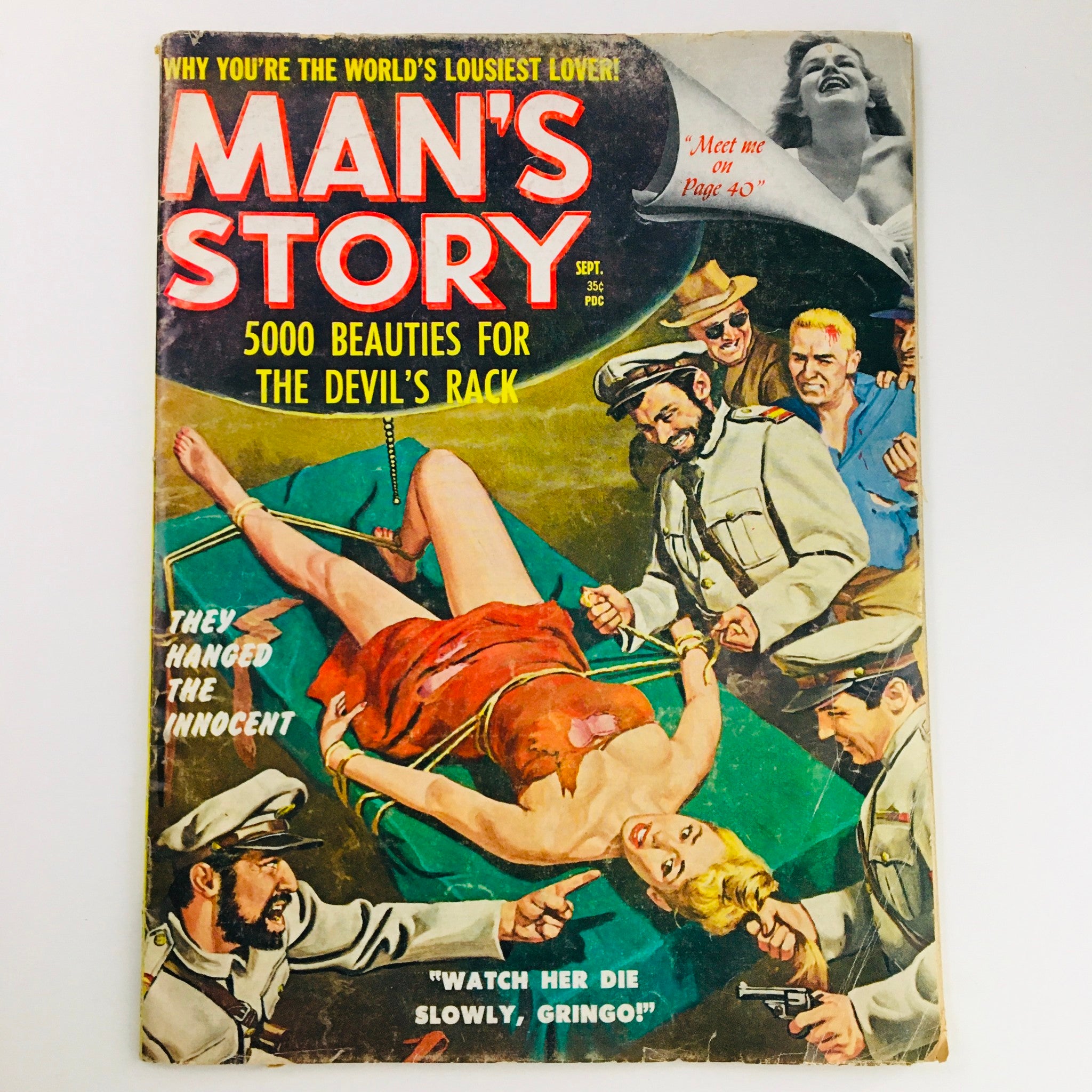 Cover of Man's Story Magazine, September 1960, featuring the story '5000 Beauties for the Devil's Rack,'