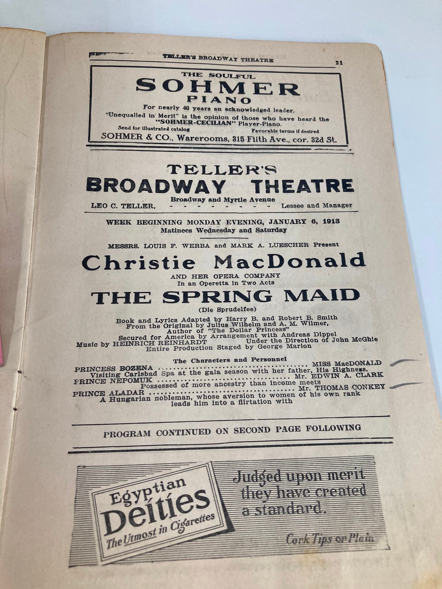 1916 Teller's Broadway Theatre Christie MacDonald in The Spring Maid