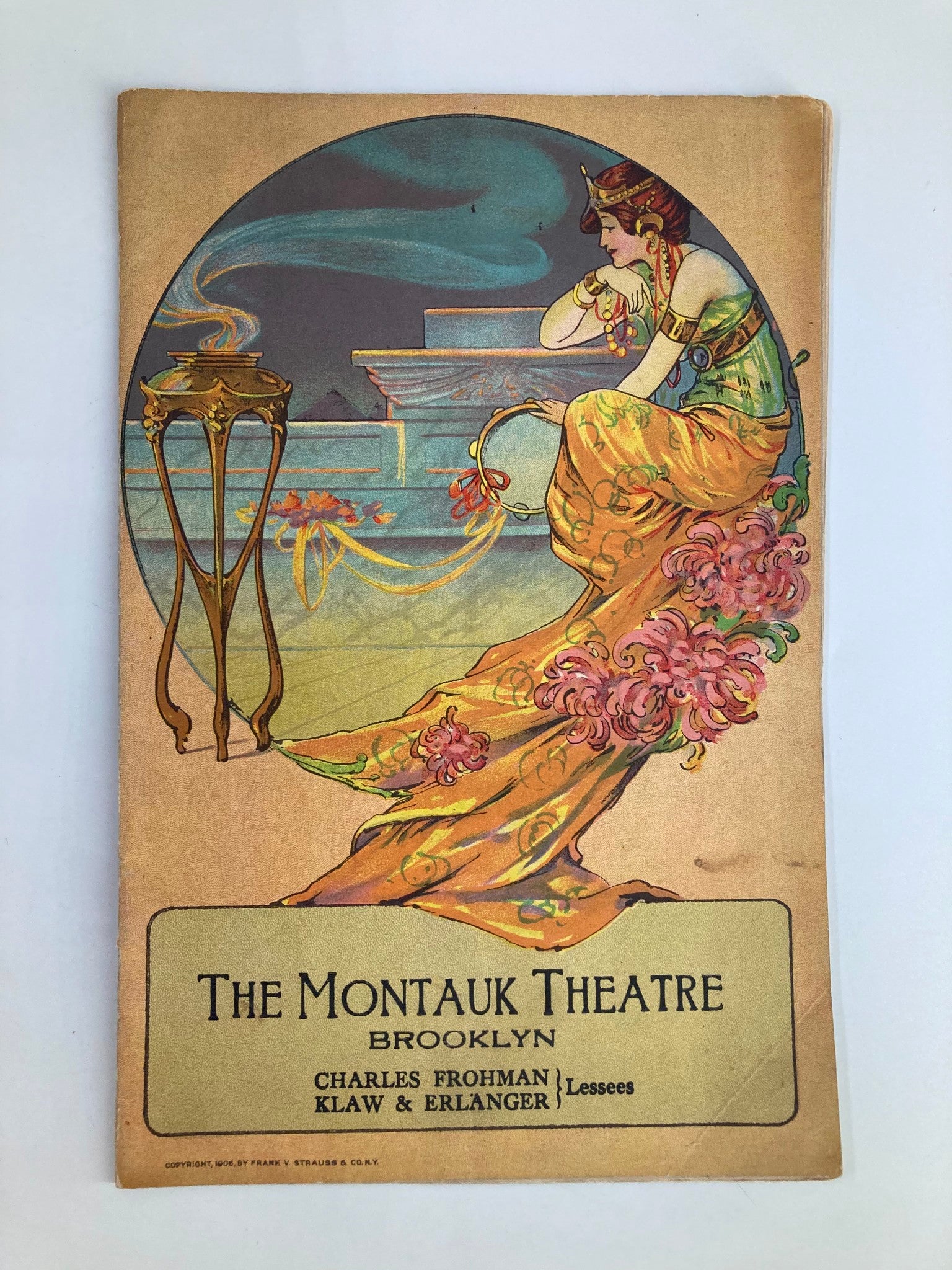 Cover of the 1916 The Montauk Theatre playbill for Daddy Long Legs, featuring a colorful illustration and details about the performance in Brooklyn.