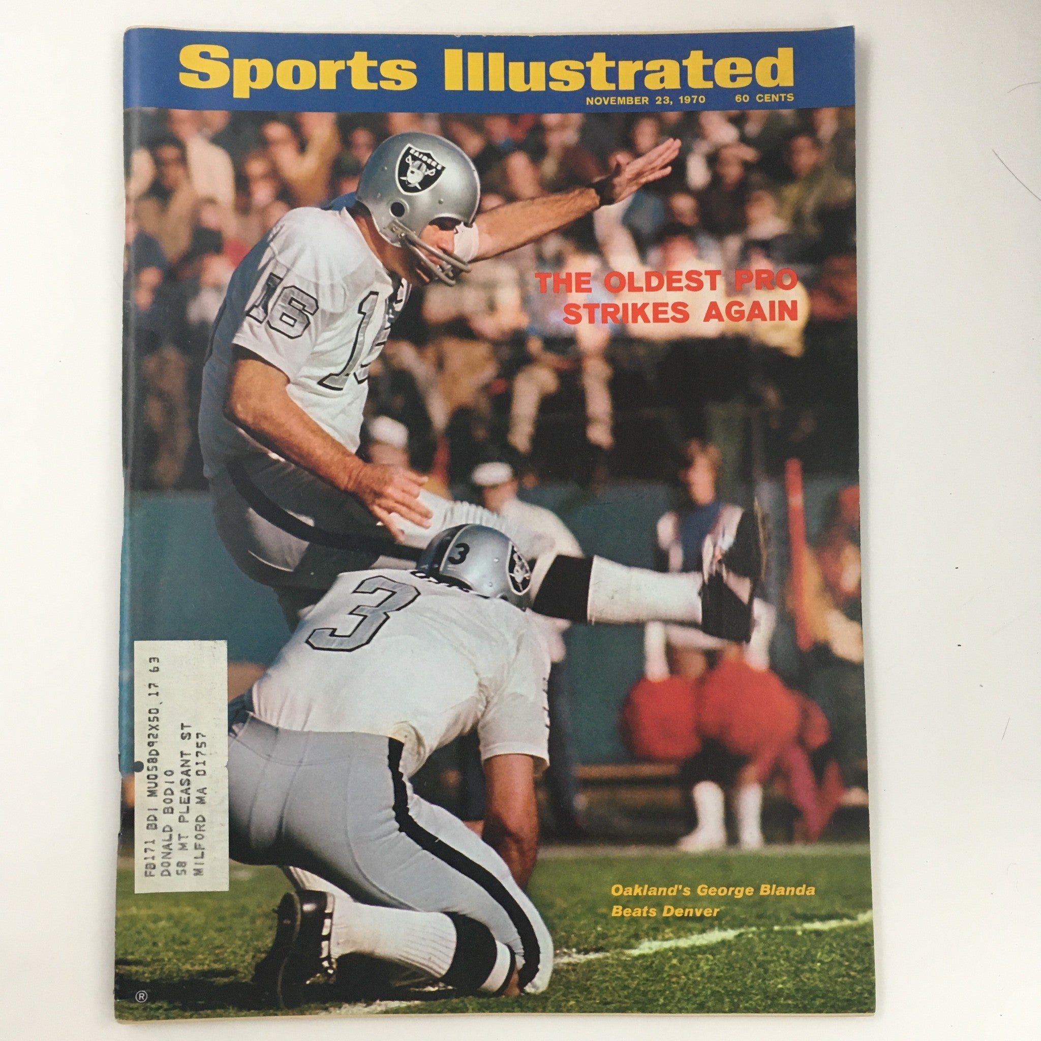 Sports Illustrated Magazine November 23 1970 Oakland's George Blanda Feature, VG