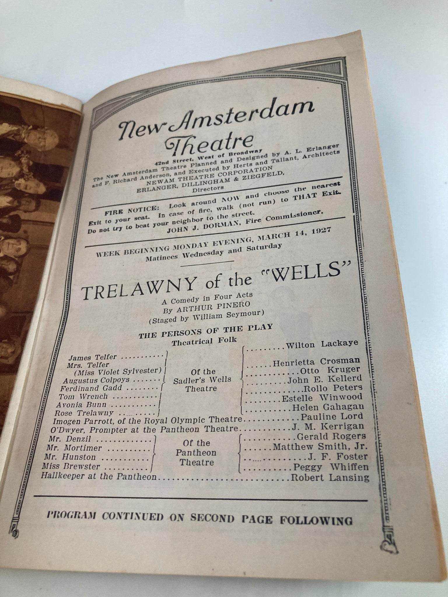 1927 New Amsterdam Theatre Trelawny of the Wells by Arthur Pinero