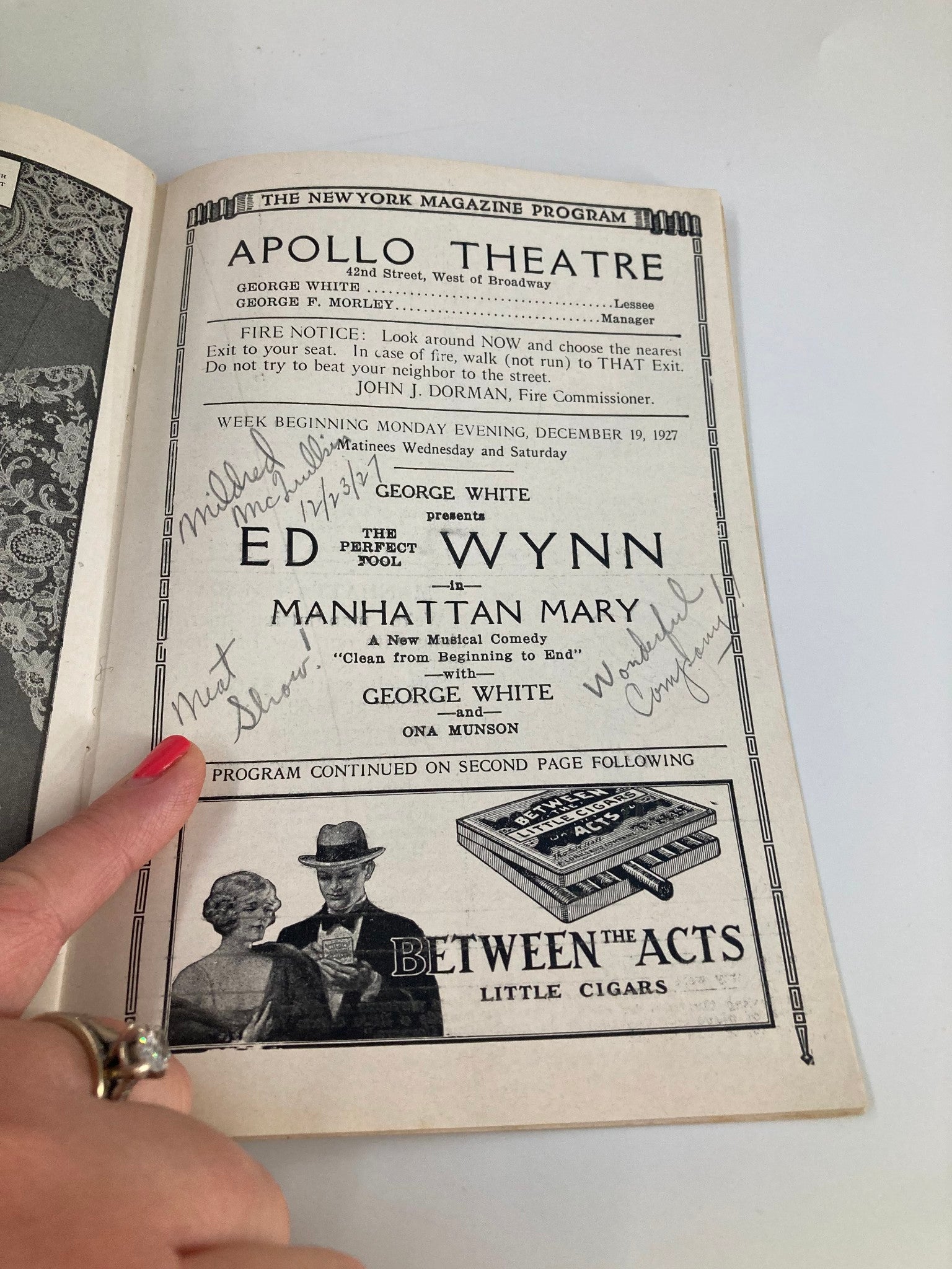 1927 Apollo Theatre George White Presents Ed Wynn in Manhattan Mary