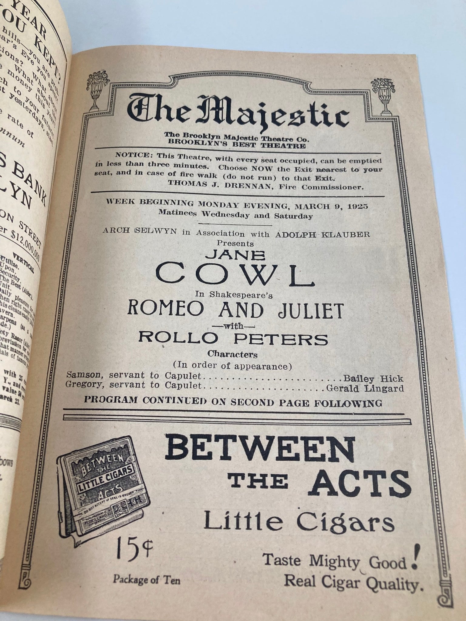 1925 The Majestic Theatre Jane Cowl in Romeo and Juliet with Rollo Peters