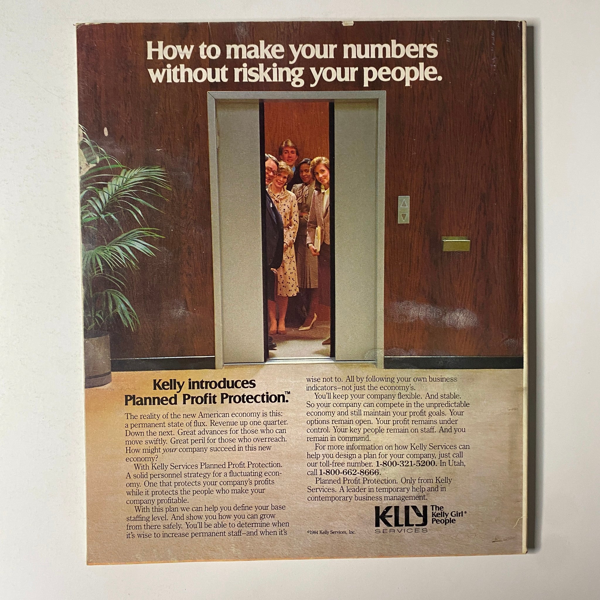 Back cover of the March 19, 1984 issue of Fortune Magazine featuring an advertisement for Kelly Services introducing 'Planned Profit Protection'.