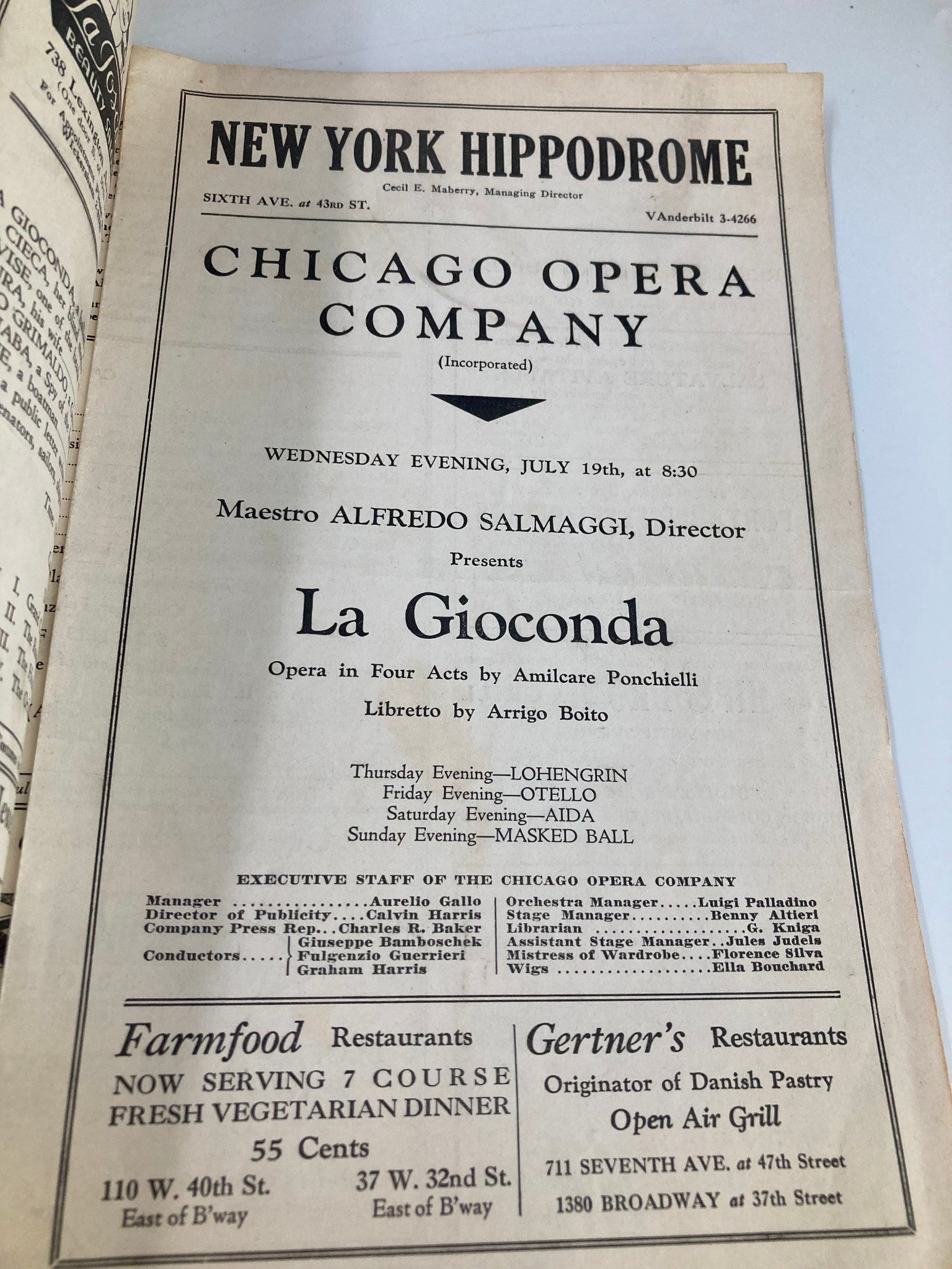 1933 New York Hippodrome Chicago Opera Company La Boheme by Alfredo Salmaggi