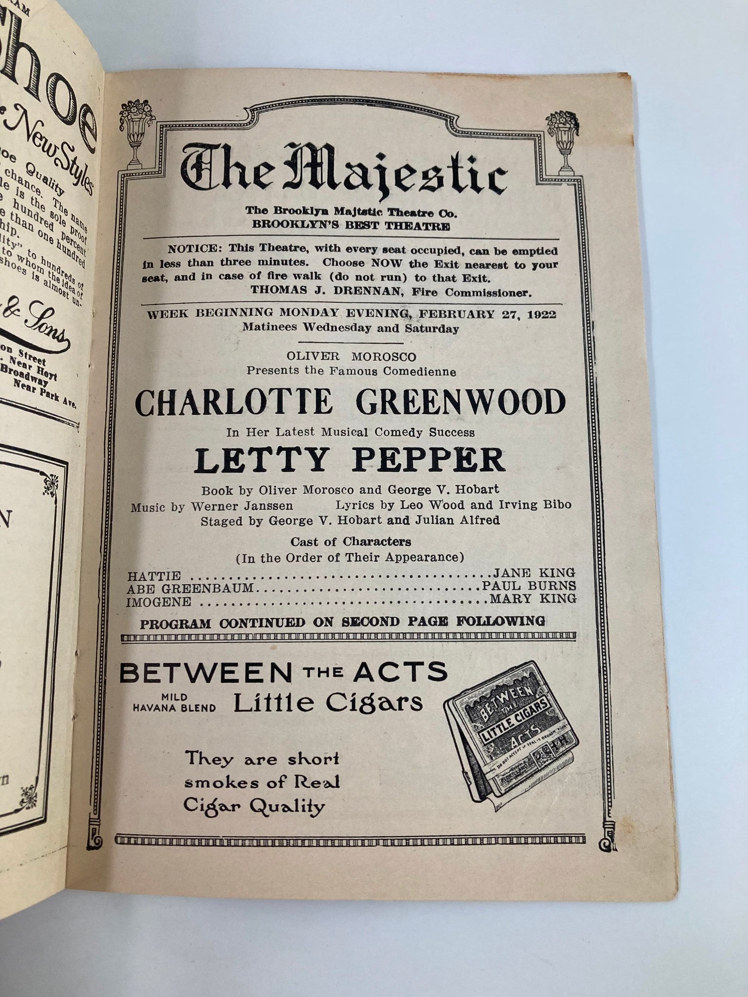 1922 The Majestic Theatre Charlotte Greenwood in Letty Pepper A Musical Comedy