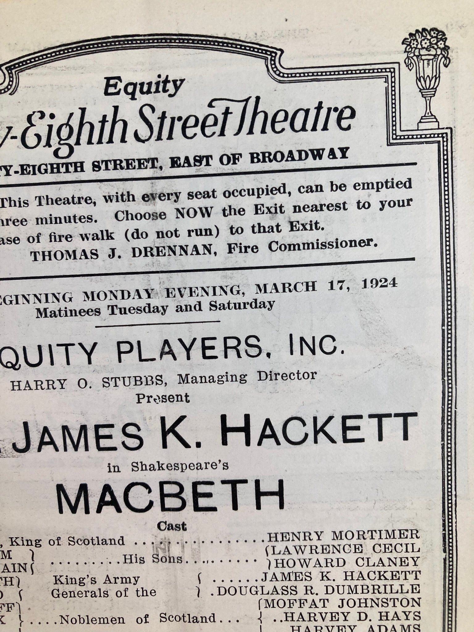 1924 Equity Players Inc. Mr. James K. Hackett in William Shakepeare's MacBeth