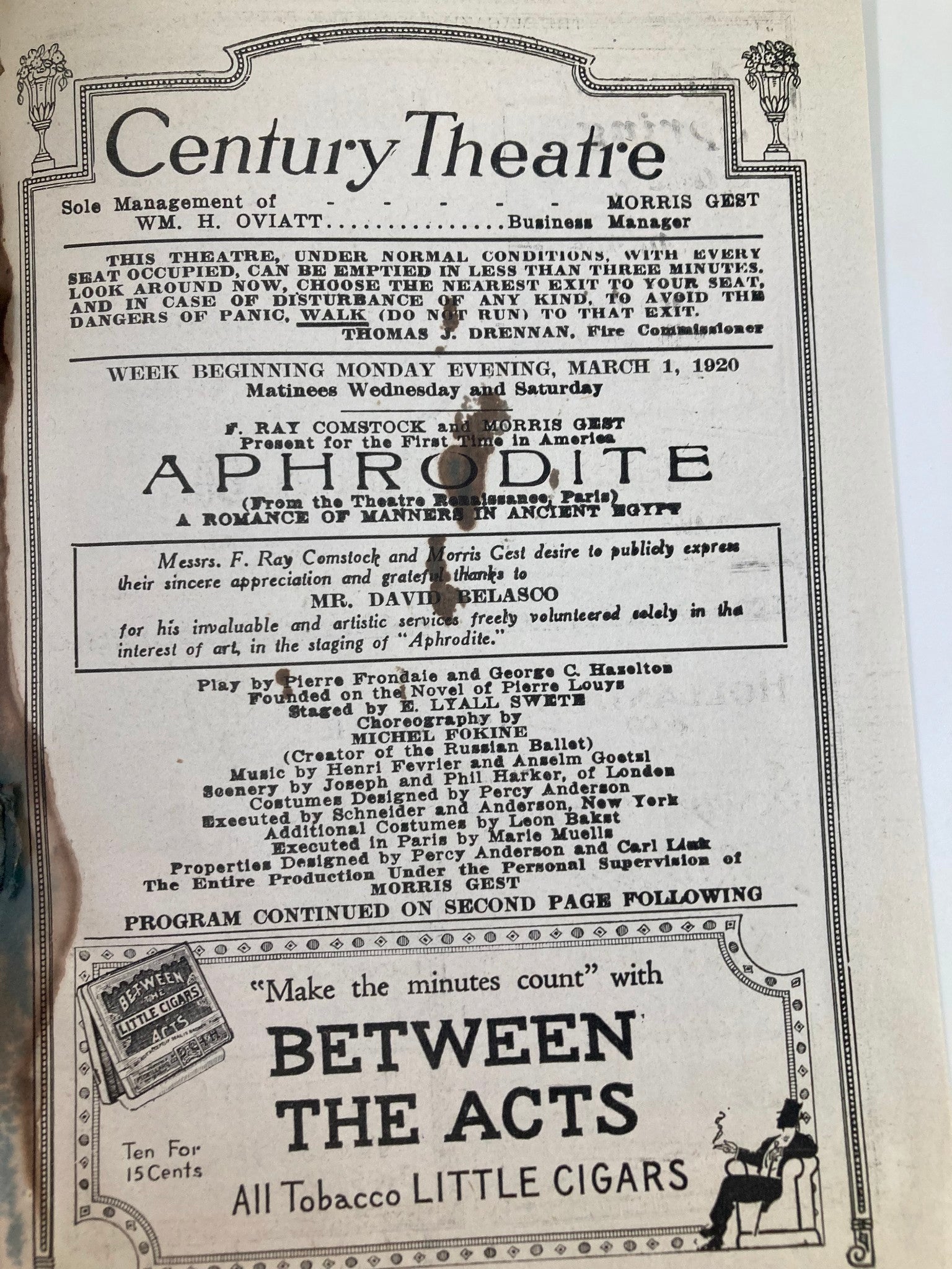 1920 The Century Theatre F Ray Comstock & Morris Get in Aphrodite A Romance Play