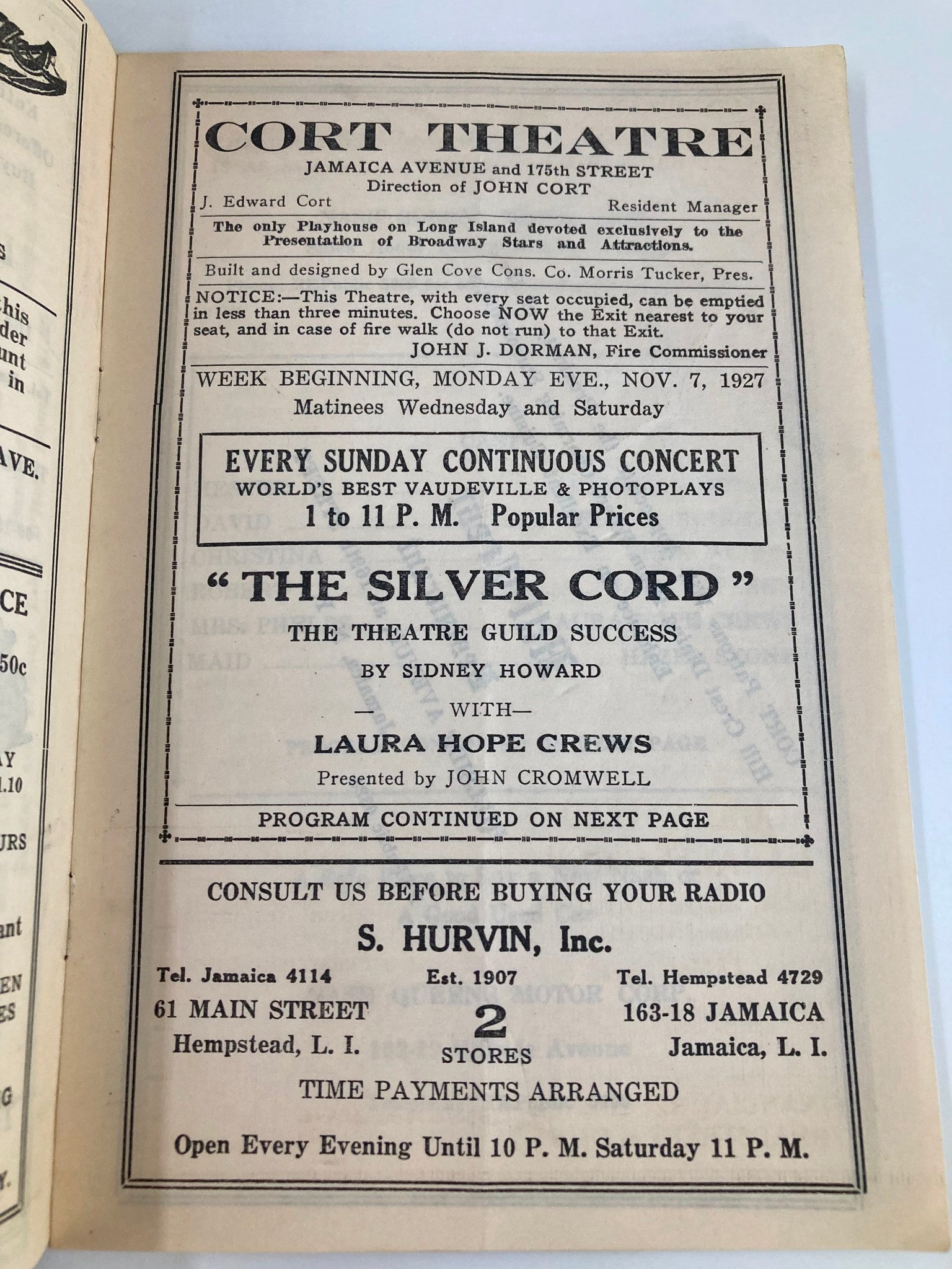 1927 Cort Theatre The Silver Cord by Sidney Howard with Laura Hope Grews