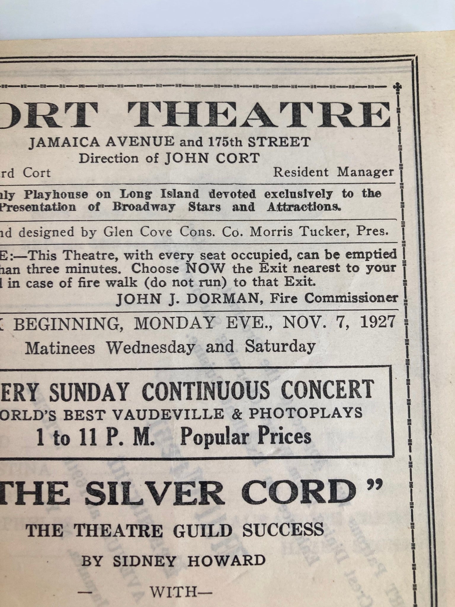 1927 Cort Theatre The Silver Cord by Sidney Howard with Laura Hope Grews