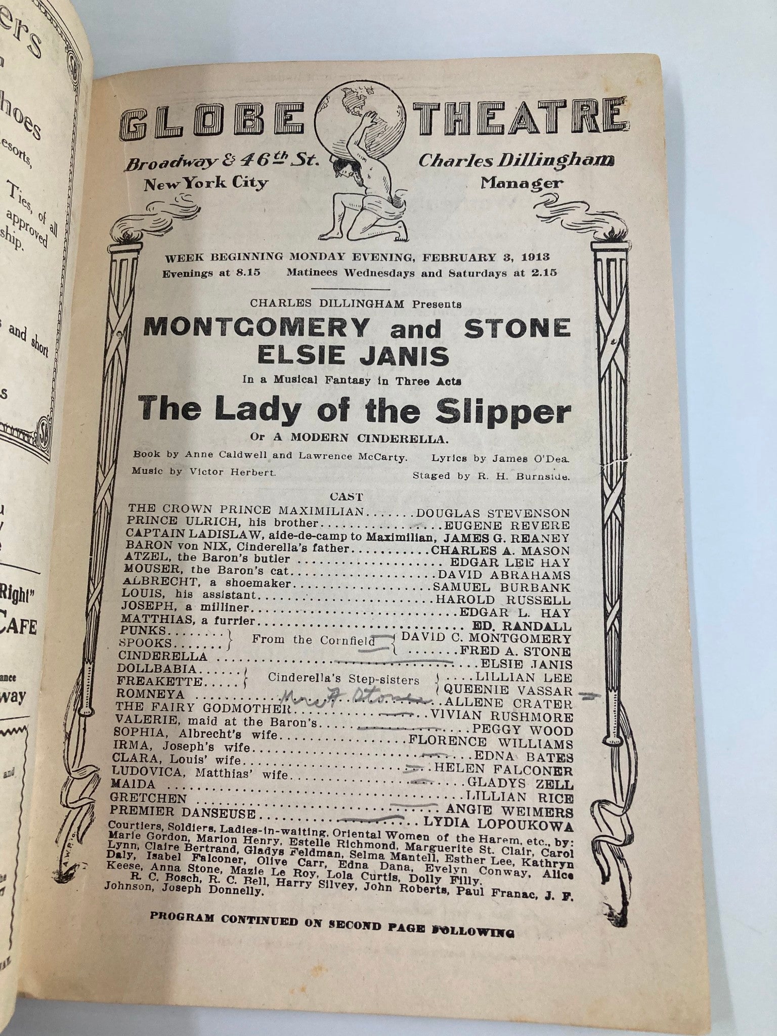 1913 Globe Theatre Montgomery & Stone Elsie Janis in The Lady of the Slipper