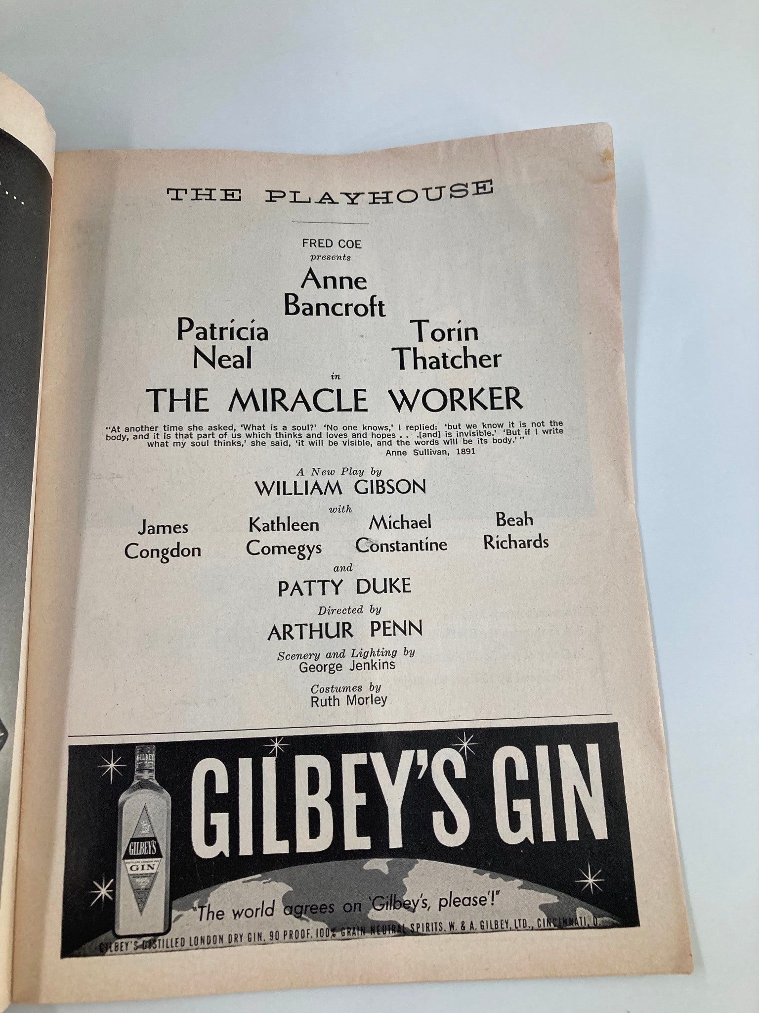 1959 Playbill The Playhouse Anne Bancroft in The Miracle Worker by Arthur Penn