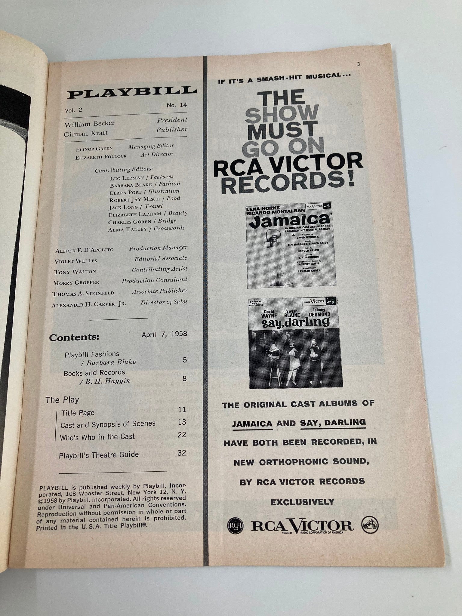 1958 Playbill Alvin Theatre Jacquelyn McKeever in Oh Captain by Mr. Ferrer