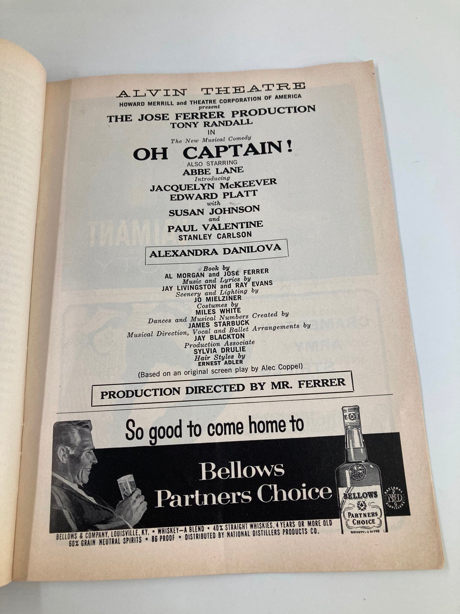 1958 Playbill Alvin Theatre Jacquelyn McKeever in Oh Captain by Mr. Ferrer