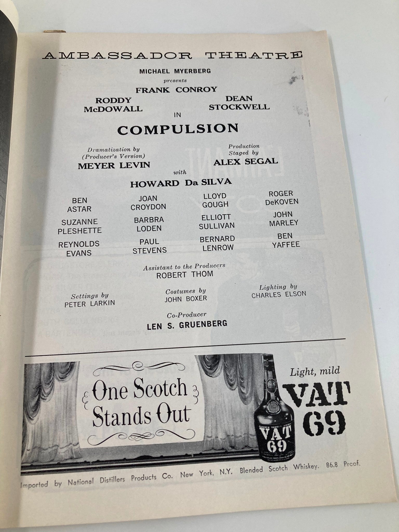 1958 Playbill Ambassador Theatre Frank Conroy in Compulsion by Micahel Myerberg