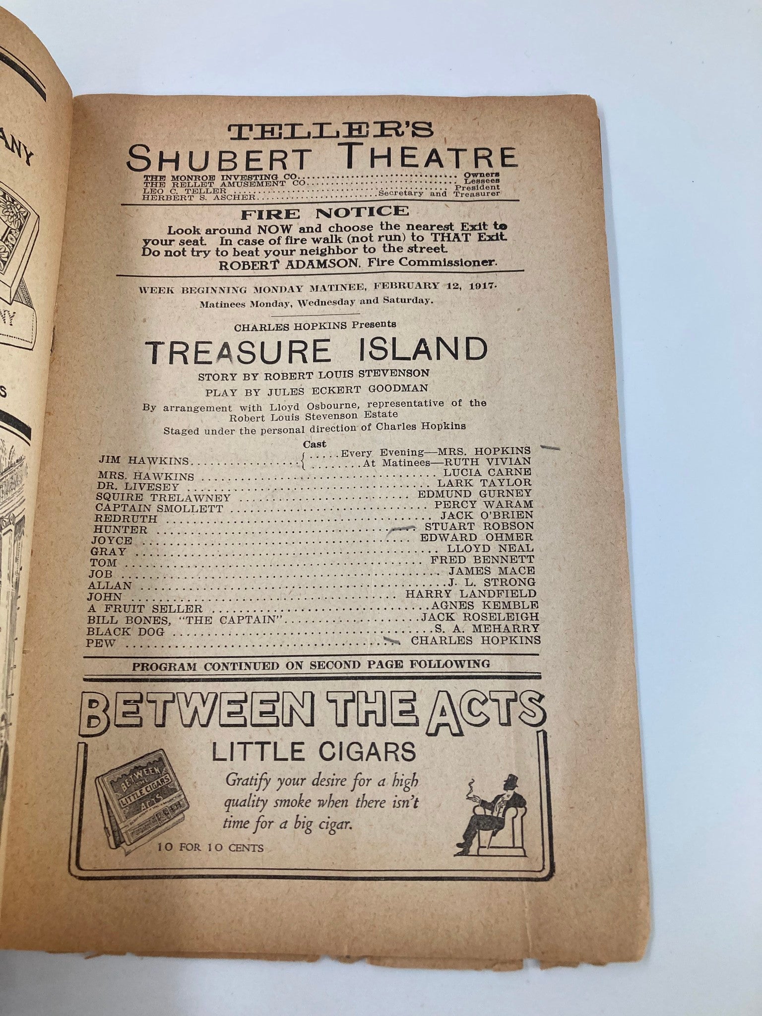 1917 Teller's Shubert Theatre Treasure Island by Jules Eckert Goodman