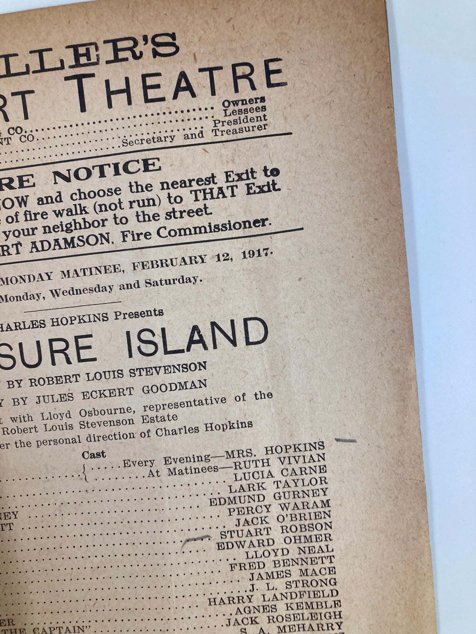 1917 Teller's Shubert Theatre Treasure Island by Jules Eckert Goodman