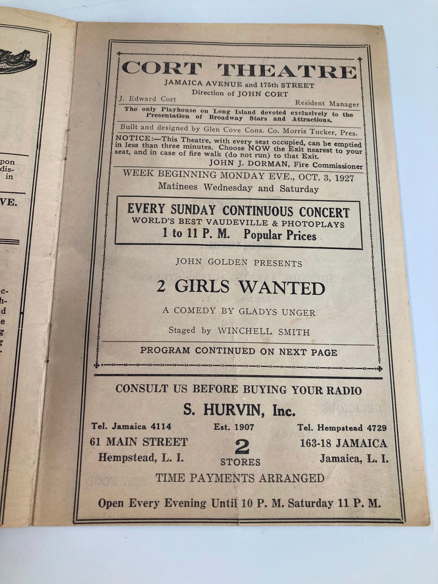 1927 Cort Theatre John Golden Presents 2 Girls Wanted A Comedy by Gladys Unger