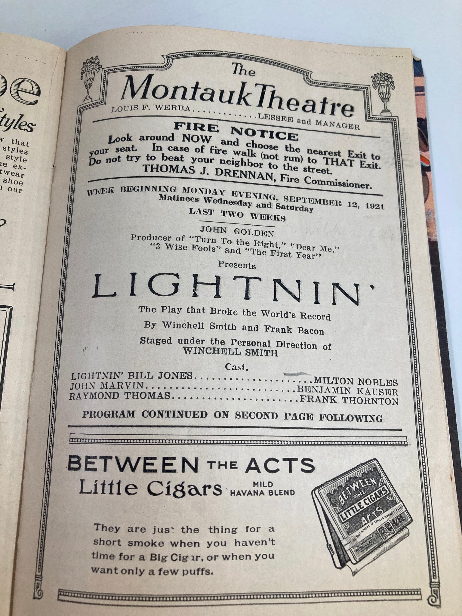 1924 The Montauk Theatre Brooklyn MIlton Nobles in Lightnin' by Winchell Smith