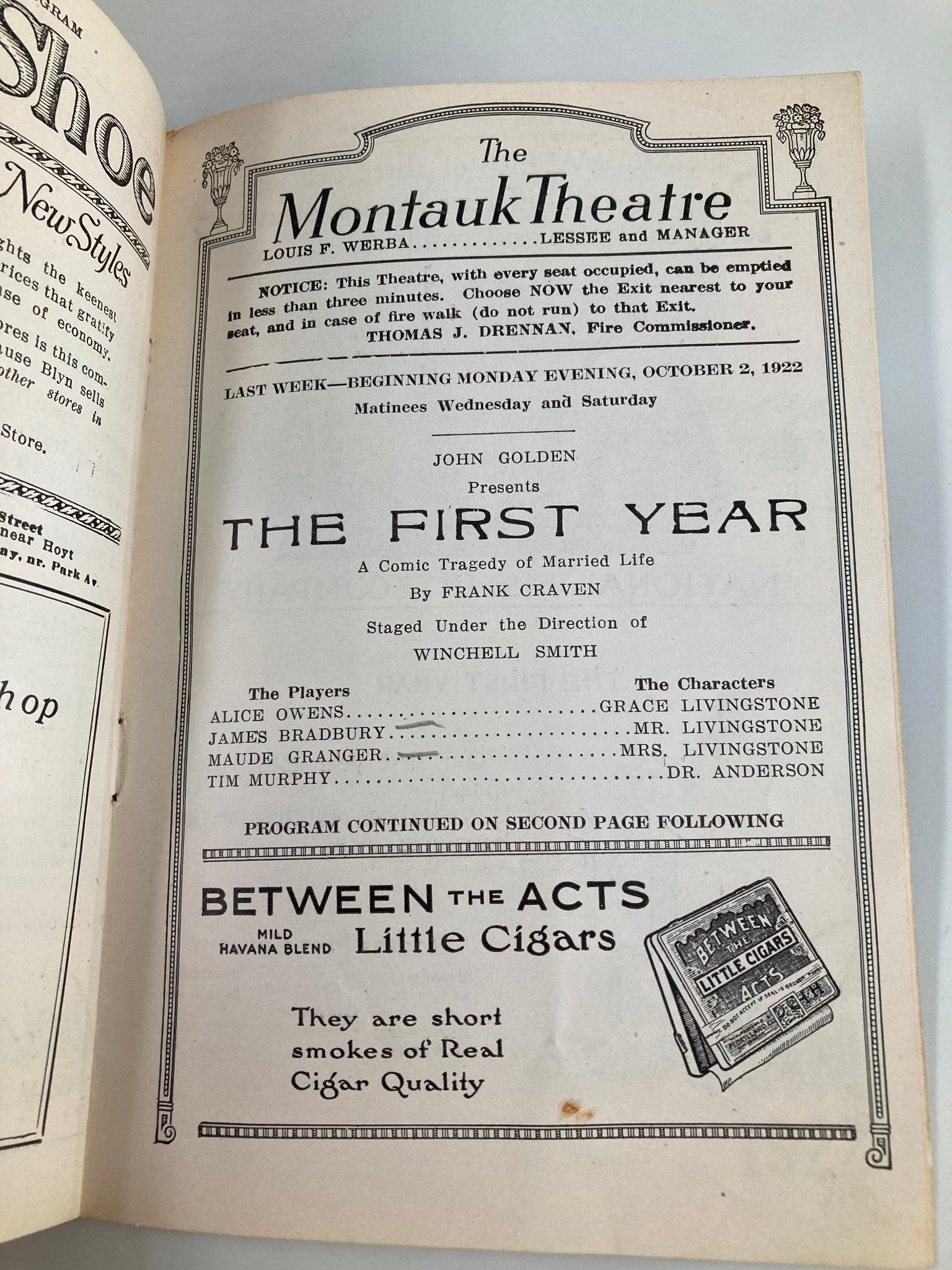 1922 The Montauk Theatre Brooklyn Alice Owens in The First Year by Frank Craven