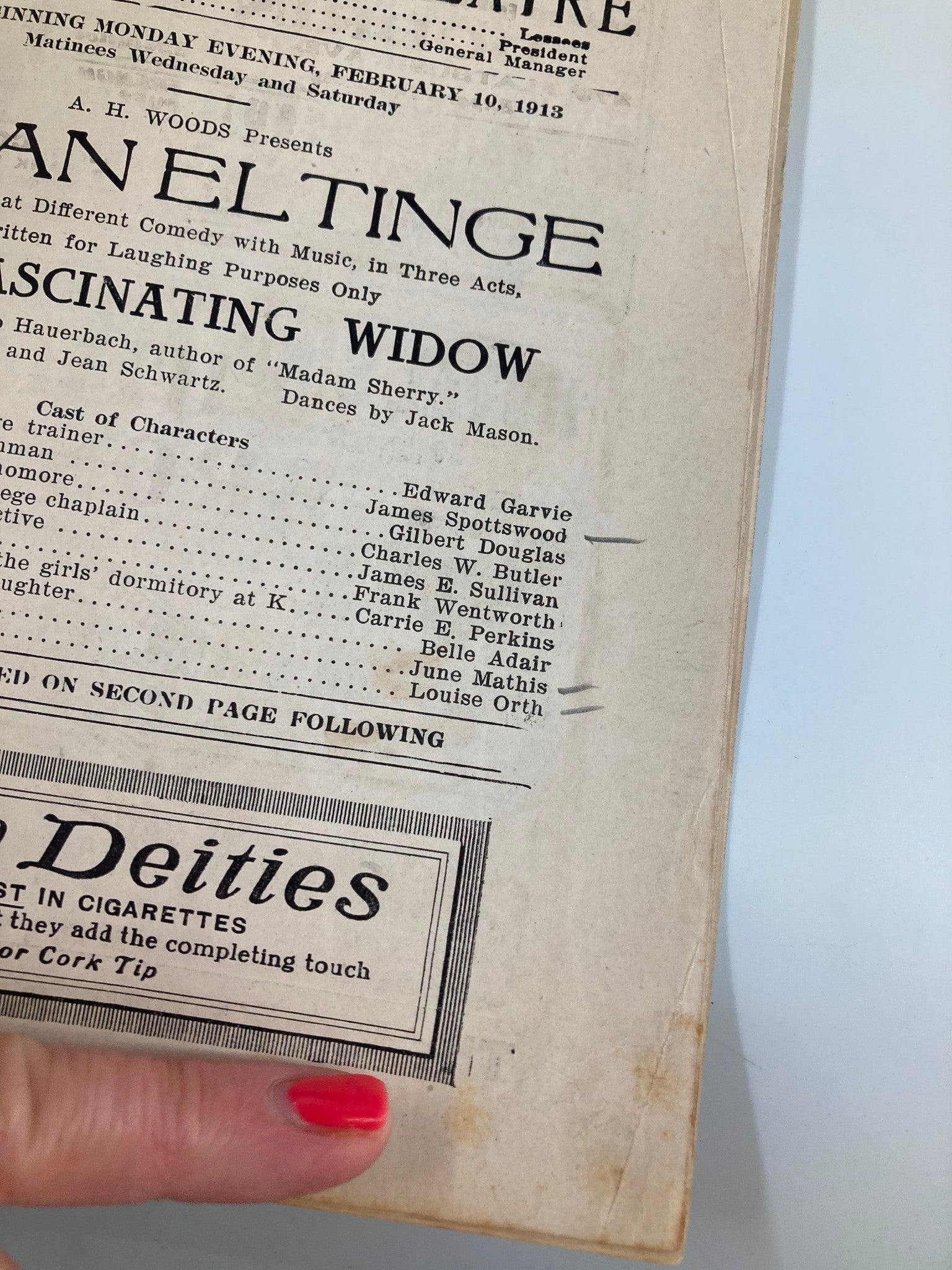 1913 The New Montauk Theatre Brooklyn Julian Eltinge in The Fascinating Widow