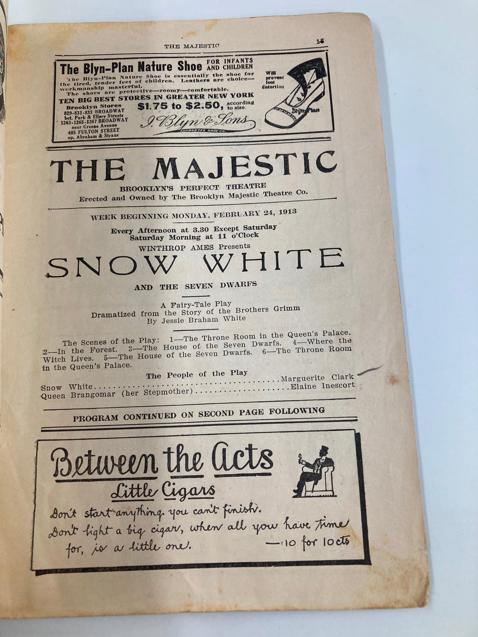 1913 The Majestic Theatre Snow White A Fairy-Tale Play by Jessie Braham White