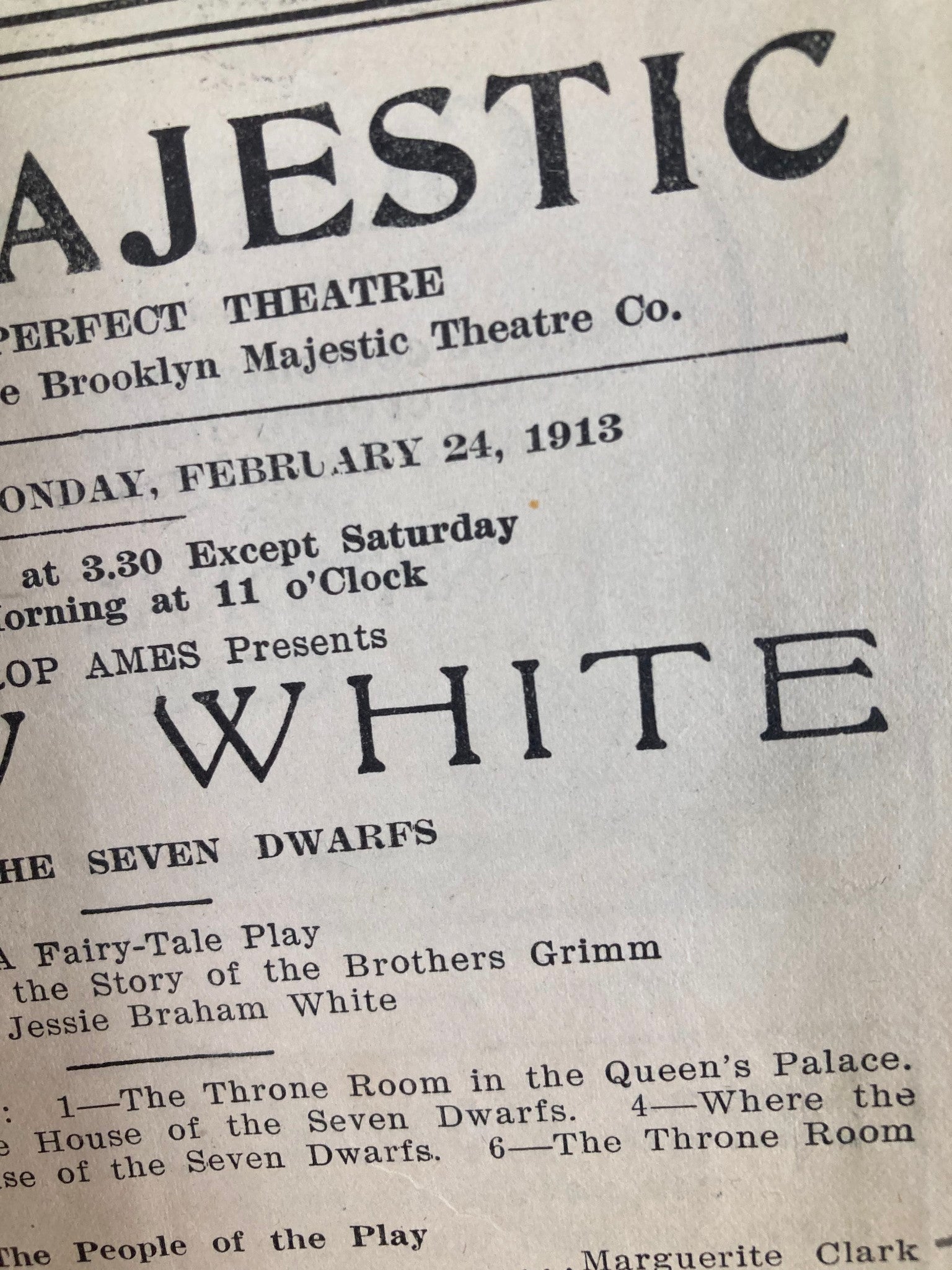 1913 The Majestic Theatre Snow White A Fairy-Tale Play by Jessie Braham White