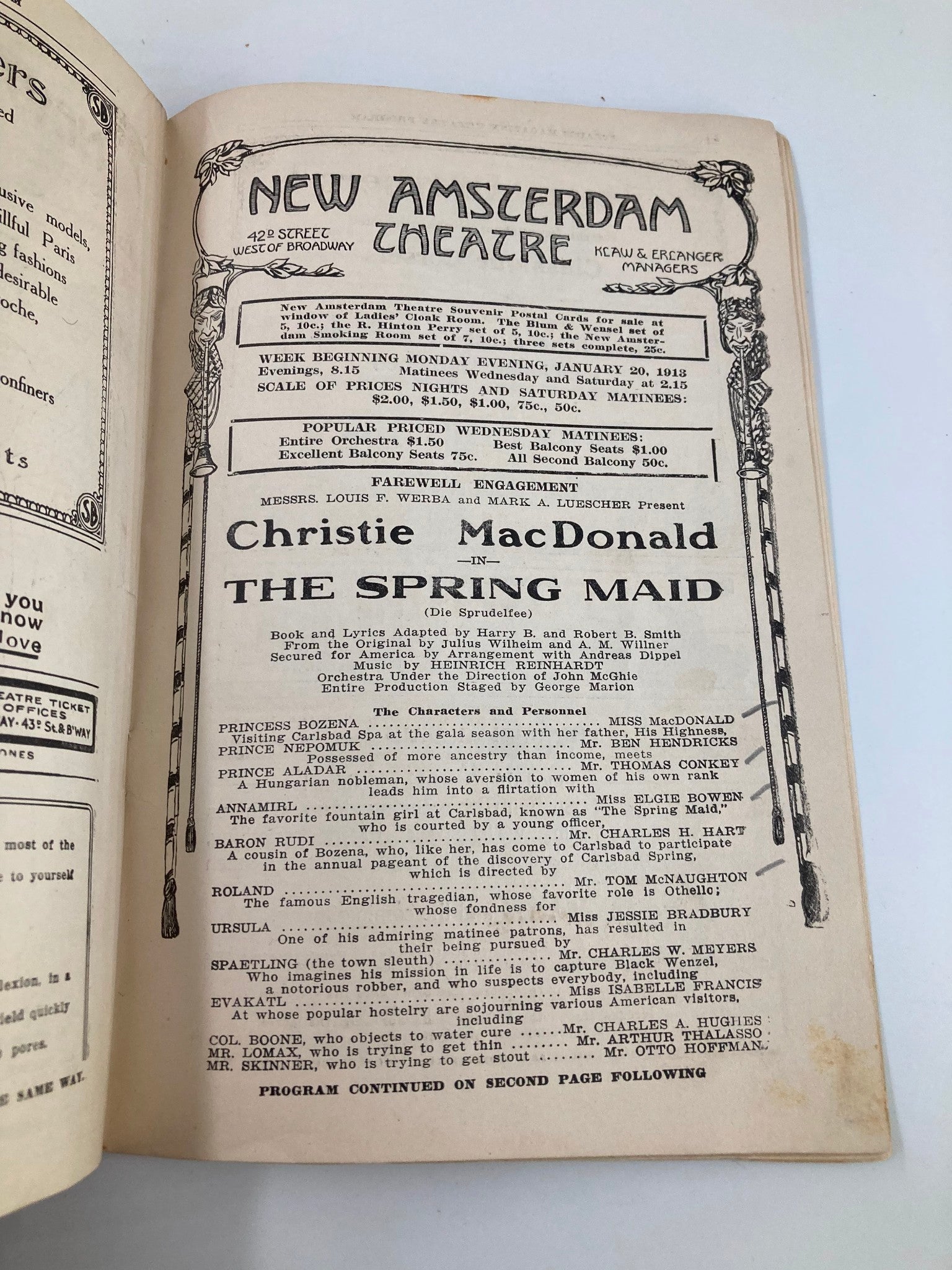 1913 New Amsterdam Theatre Christie MacDonald in The Spring Maid George Marion