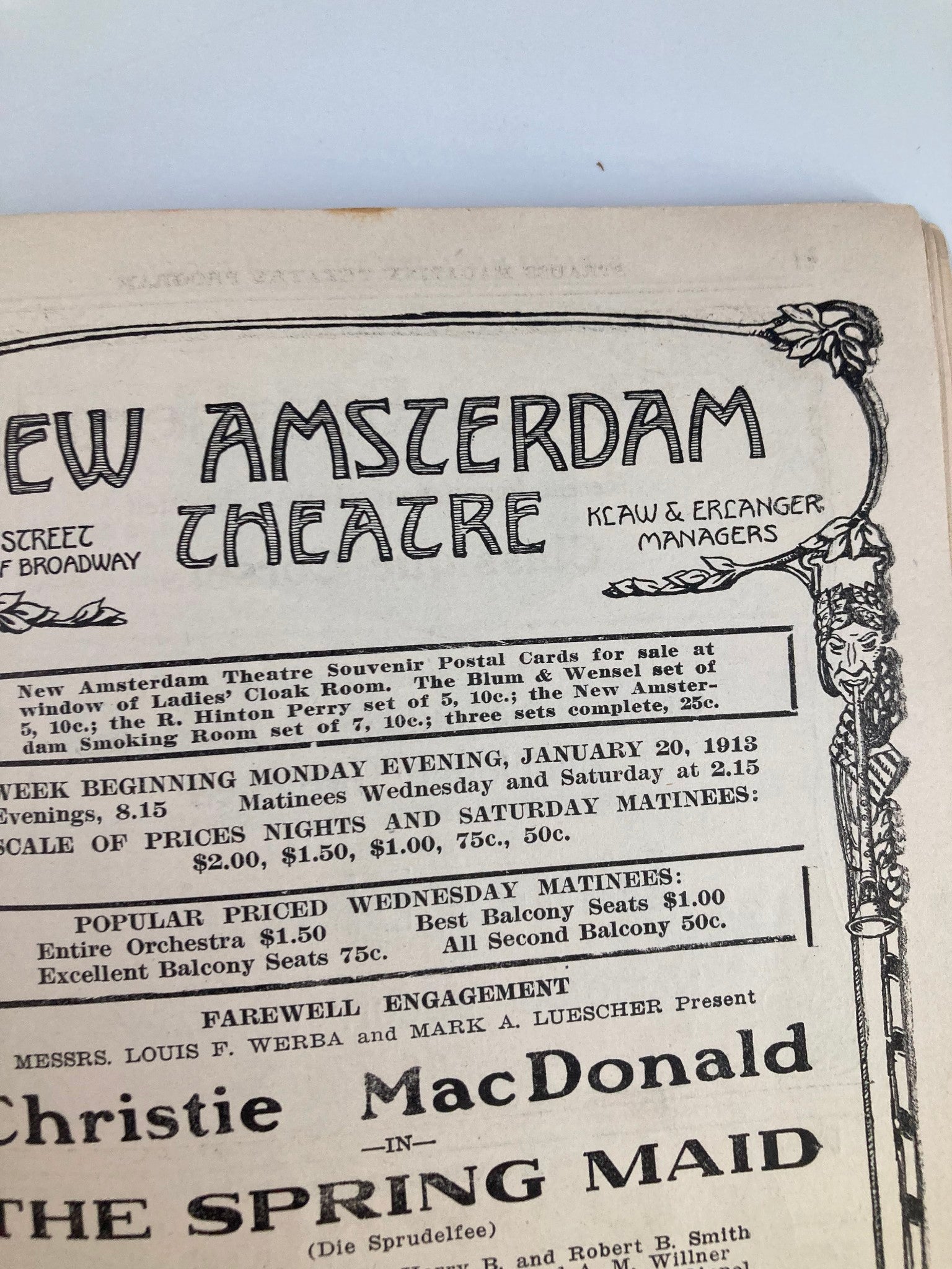 1913 New Amsterdam Theatre Christie MacDonald in The Spring Maid George Marion