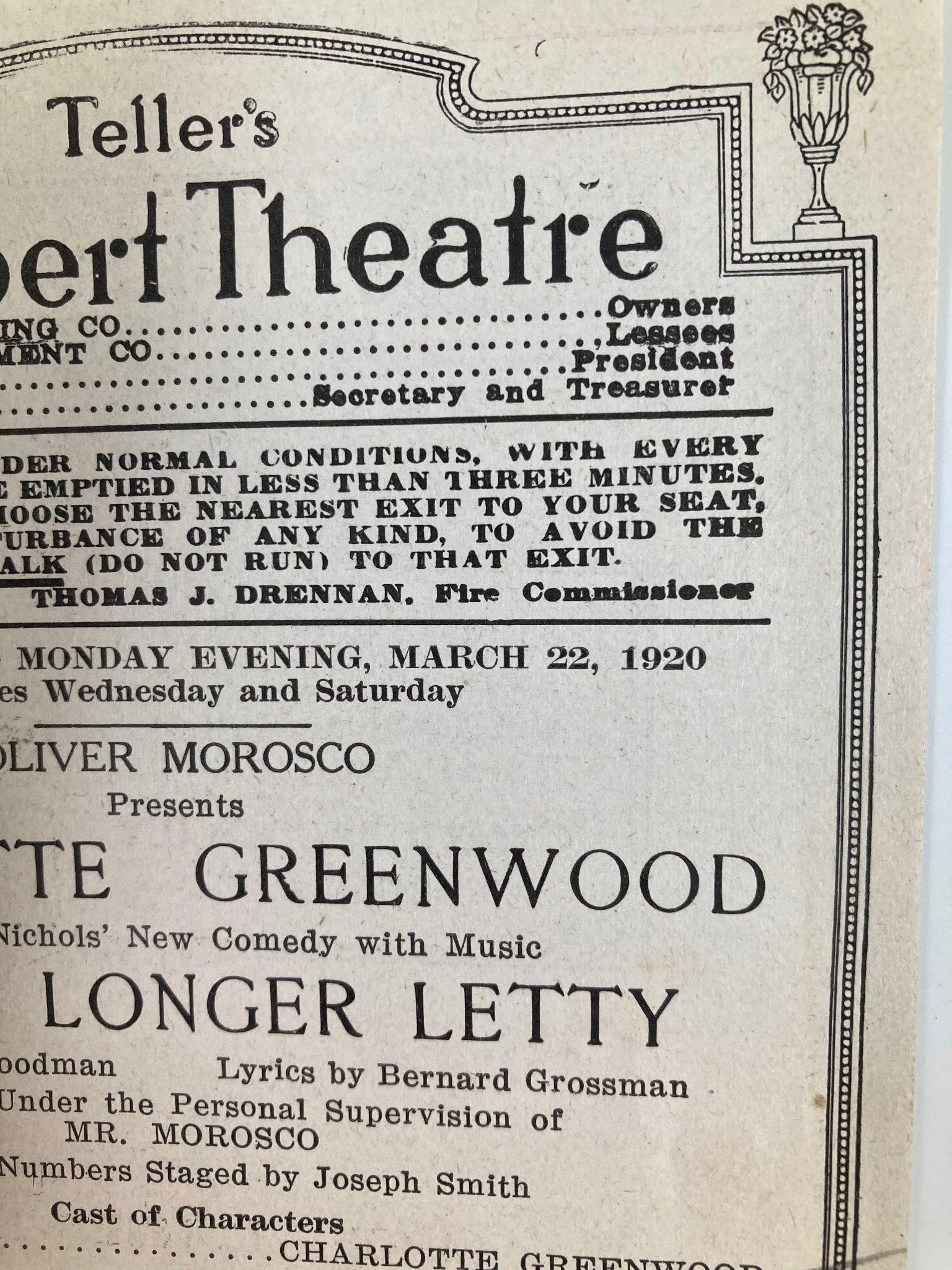 1920 Teller's Shubert Theatre Charlotte Greenwood in Linger Longer Letty