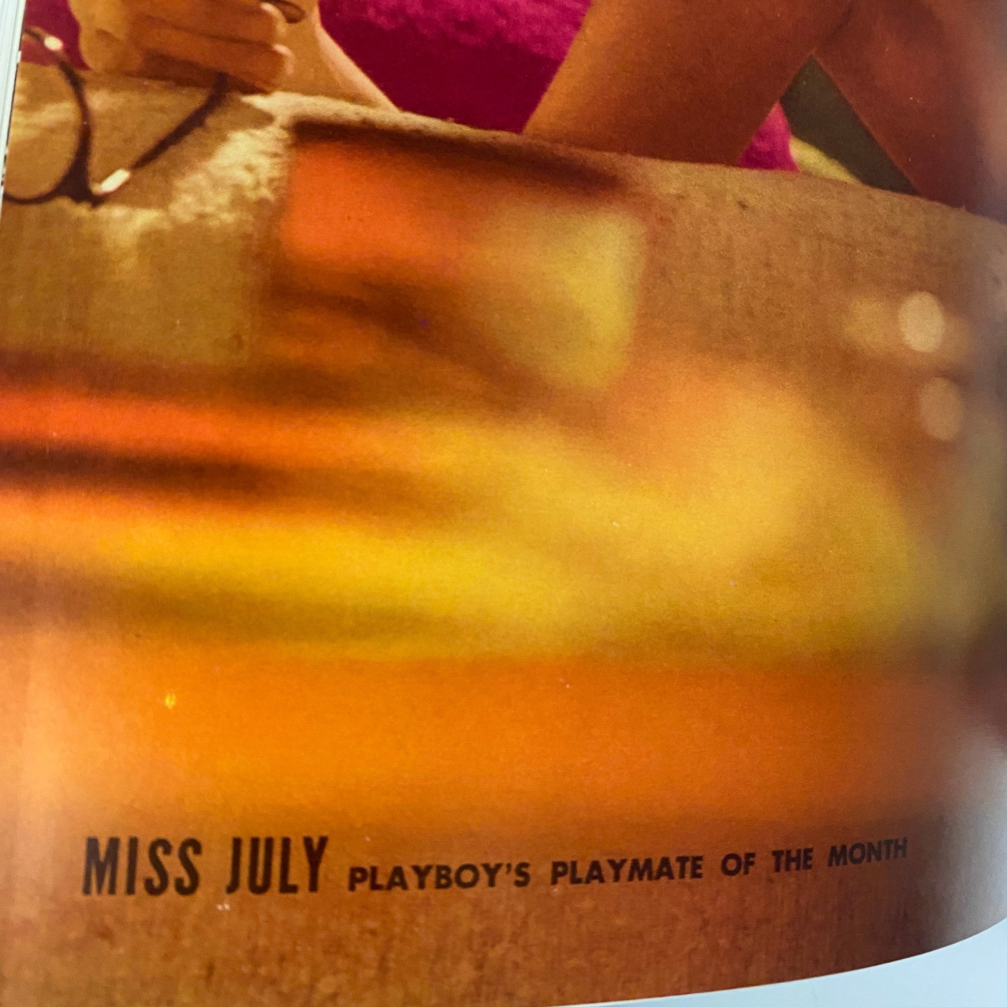 Close-up of the Playmate of the Month section in Playboy Magazine July 1968, featuring Melodye Prentiss with the title 'Miss July'.