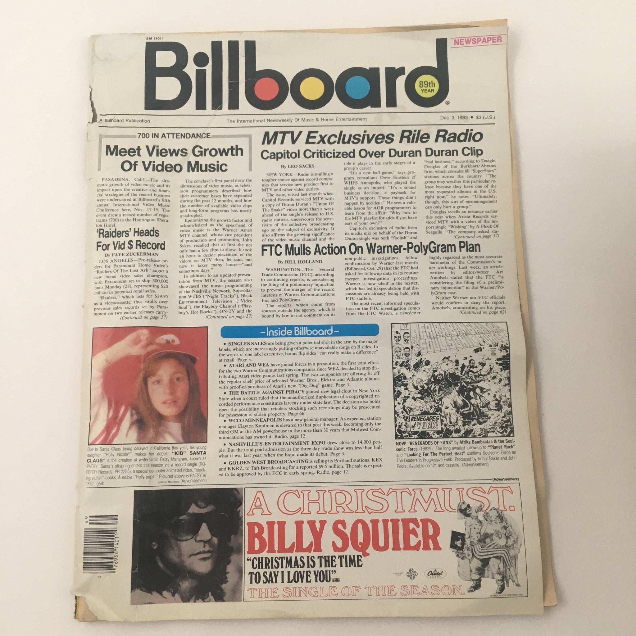 Billboard Newspaper December 3 1983 Holly Nicole Kid Santa Claus Debut, No Label