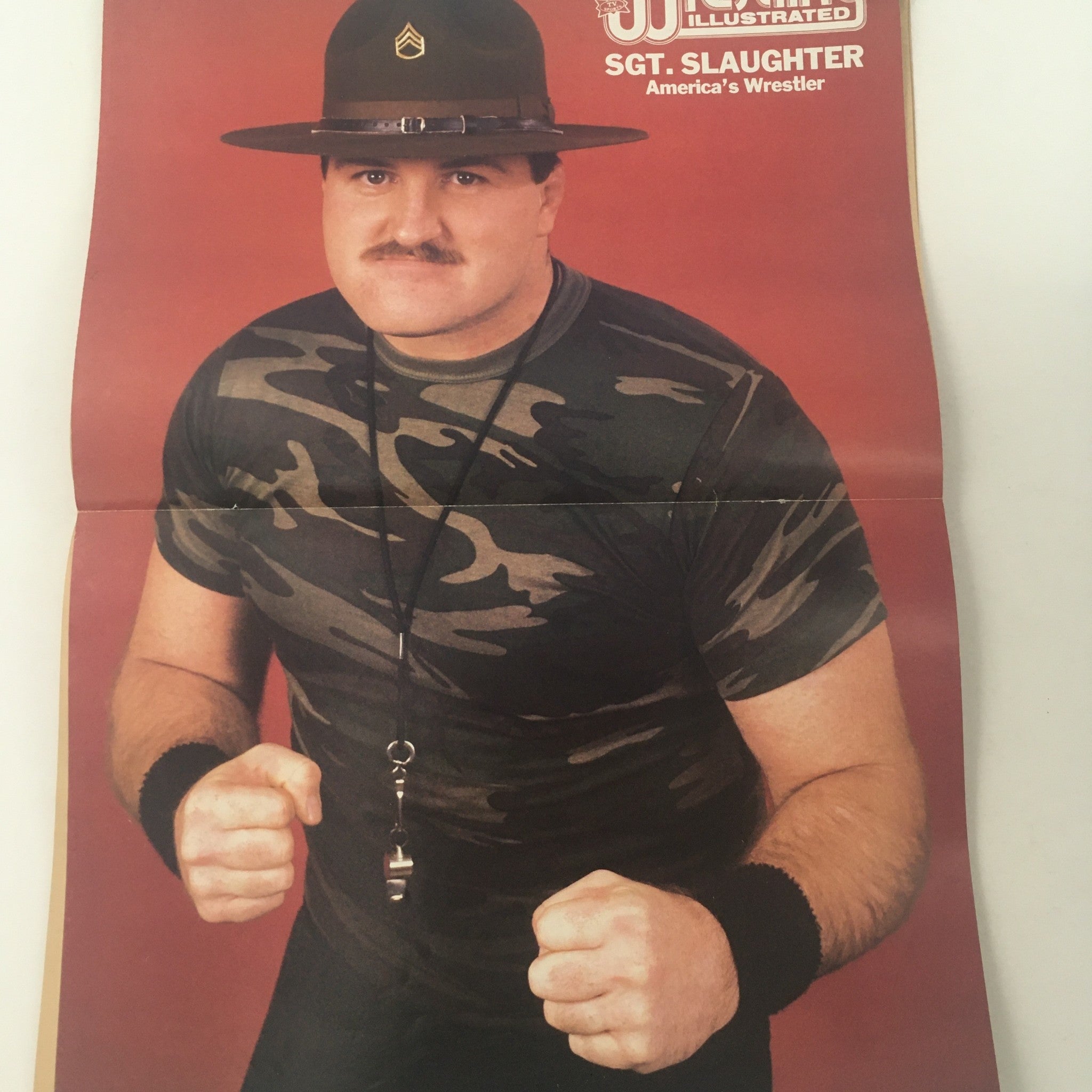Interior page of Pro Wrestling Illustrated Magazine July 1985 showcasing Sgt. Slaughter, a prominent figure in wrestling characterized by his military-themed attire.