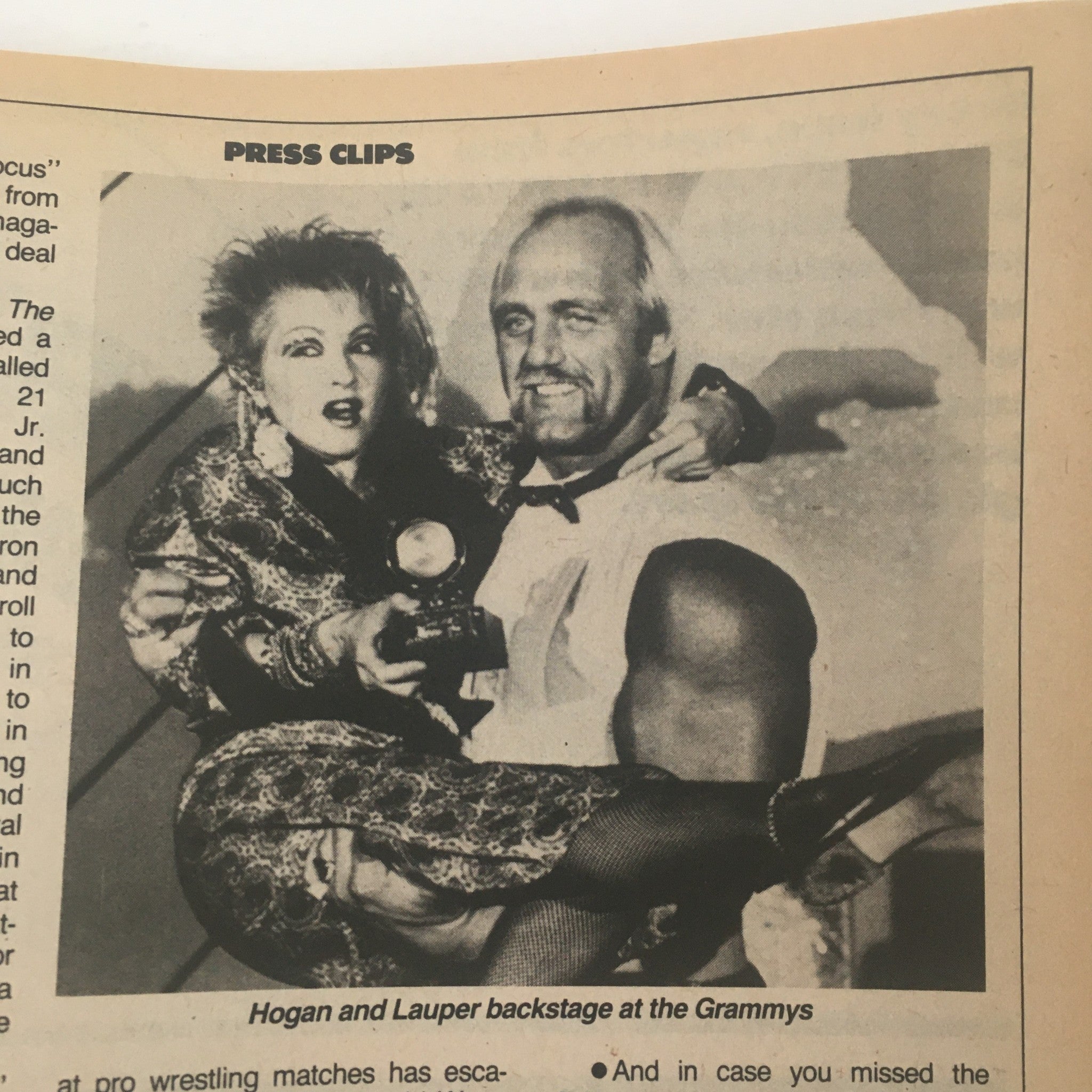 Pro Wrestling Illustrated Magazine July 1985, depicting Hulk Hogan and Cyndi Lauper backstage at the Grammys, capturing a unique moment in wrestling history.