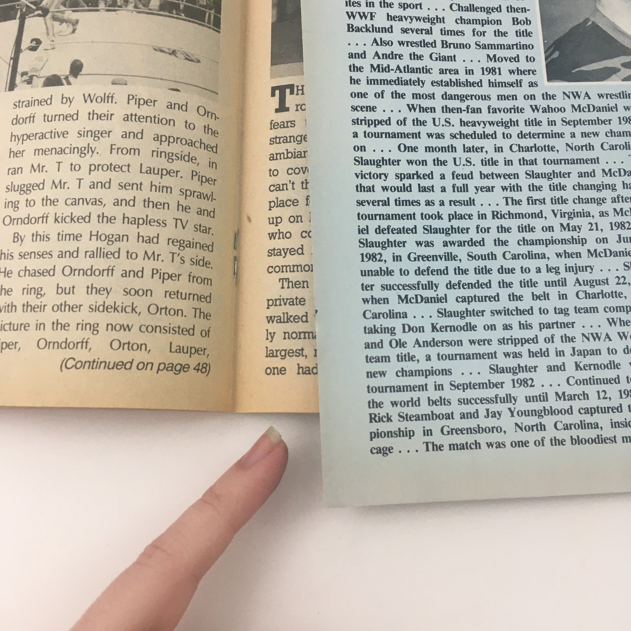Pro Wrestling Illustrated Magazine July 1985, featuring a detailed view of an open page with text, emphasizing the nostalgic content of this vintage magazine.